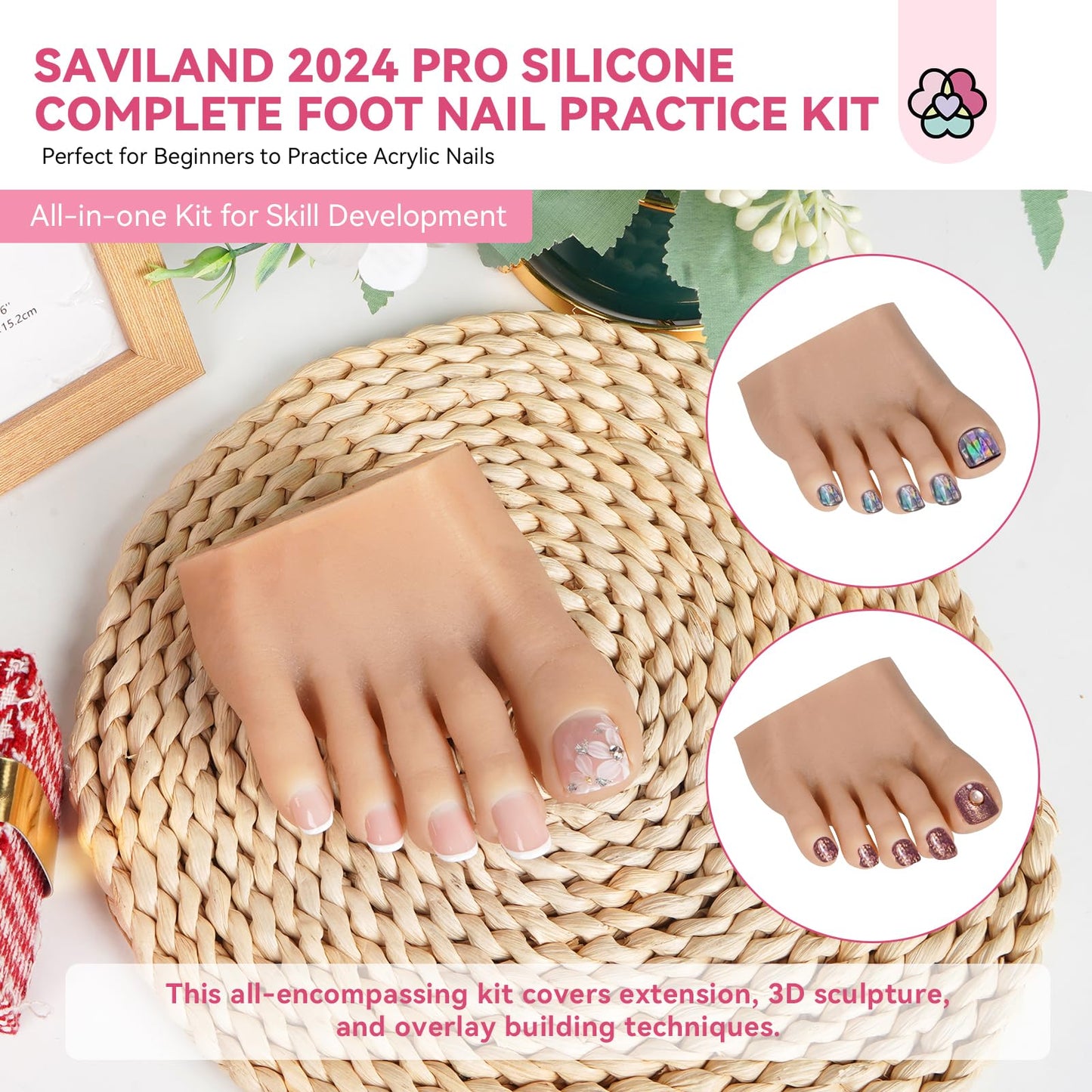 SAVILAND Silicone Foot for Nail Practice: 2025 Upgraded UP-TO-REAL Flexible Nail Foot Bendable Nail Foot Mannequin Table Clip Practice Foot Acrylic Nails Toe Fake Feet Salon Nail Art Learner (Right)