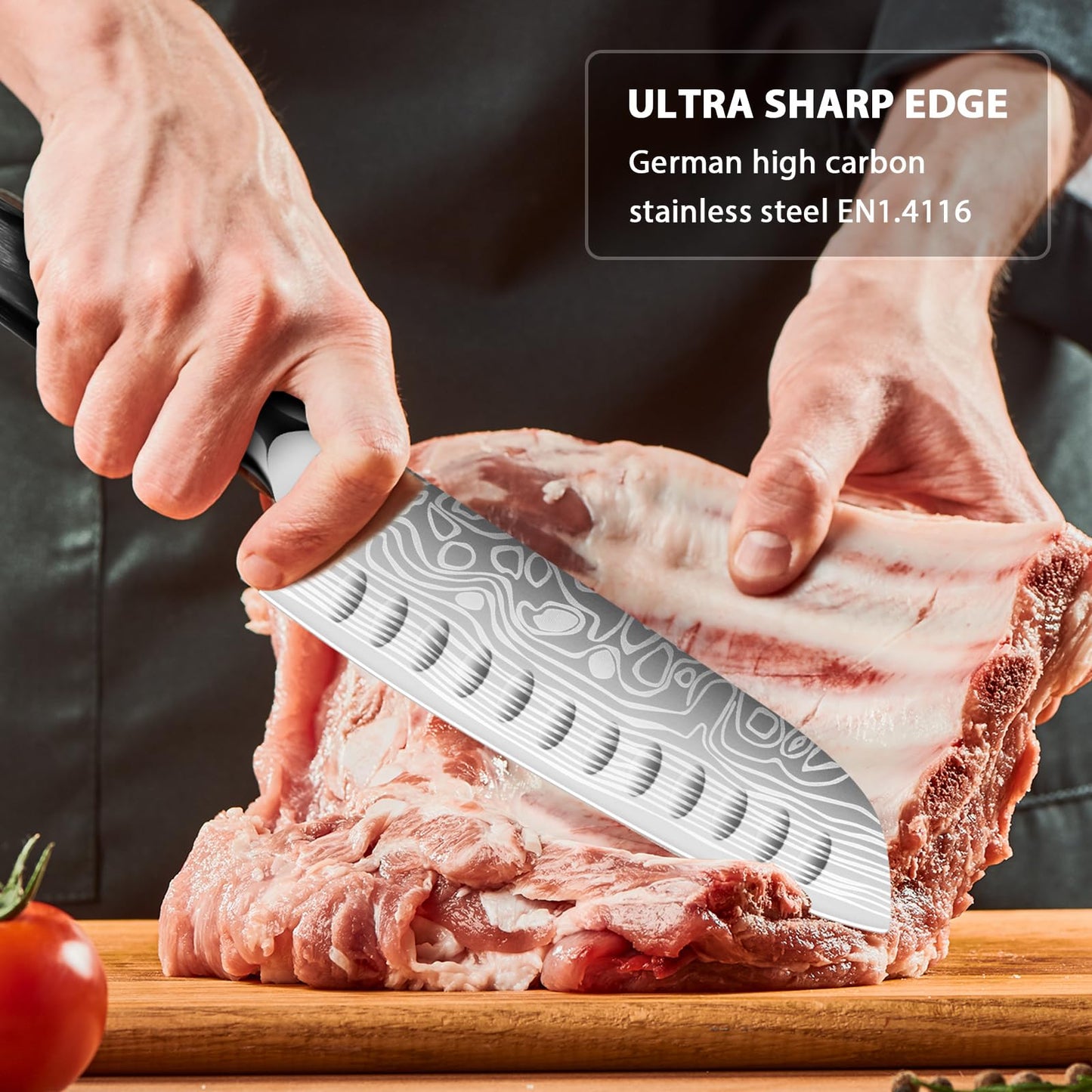 MOSFiATA 7" Santoku Knife with 5.5inch Santoku Knife, German High Carbon Stainless Steel EN.4116
