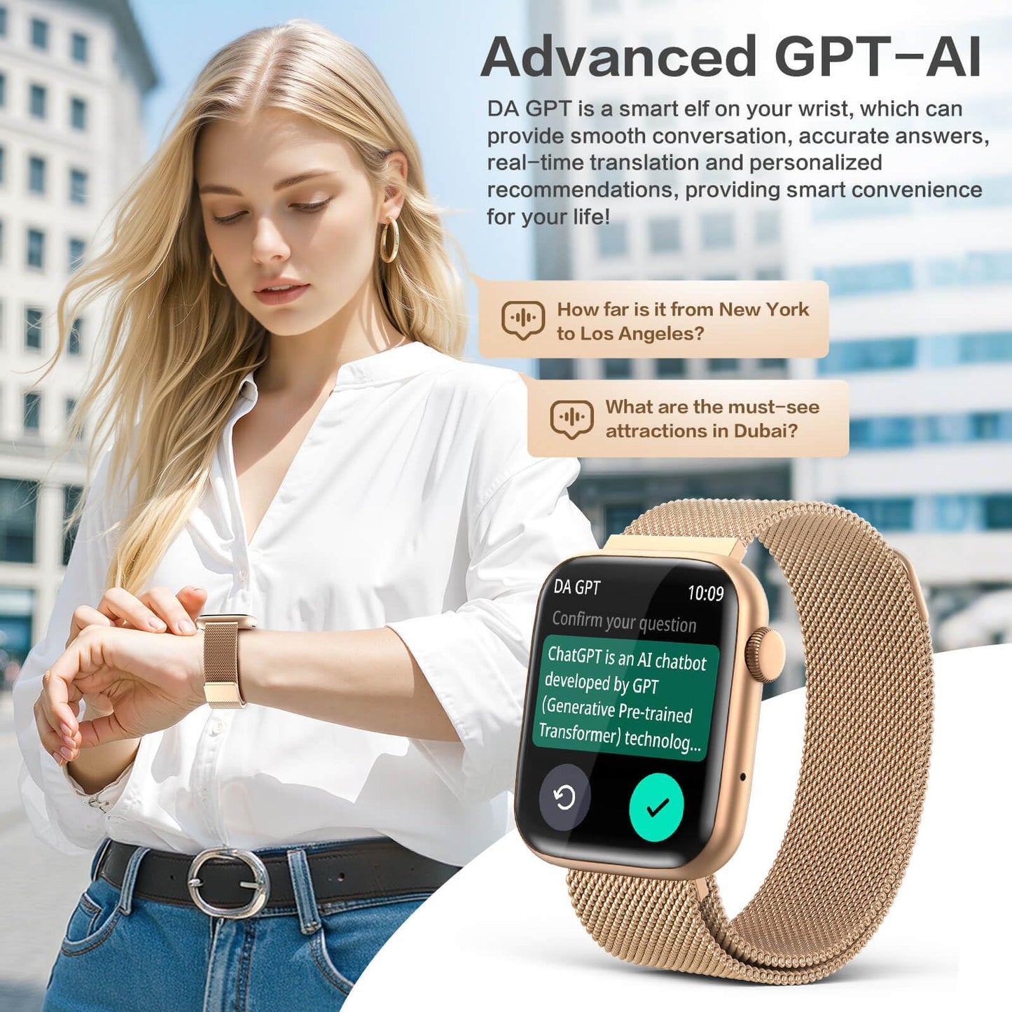 2025 Smart Watch for Women, 1.9" AMOLED DA GPT AI Voice Smartwatch with Bluetooth Call, 24/7 Heart Rate Stress Sleep Monitor,123 Sports Modes, IP68 Waterproof Fitness Tracker for Android iOS