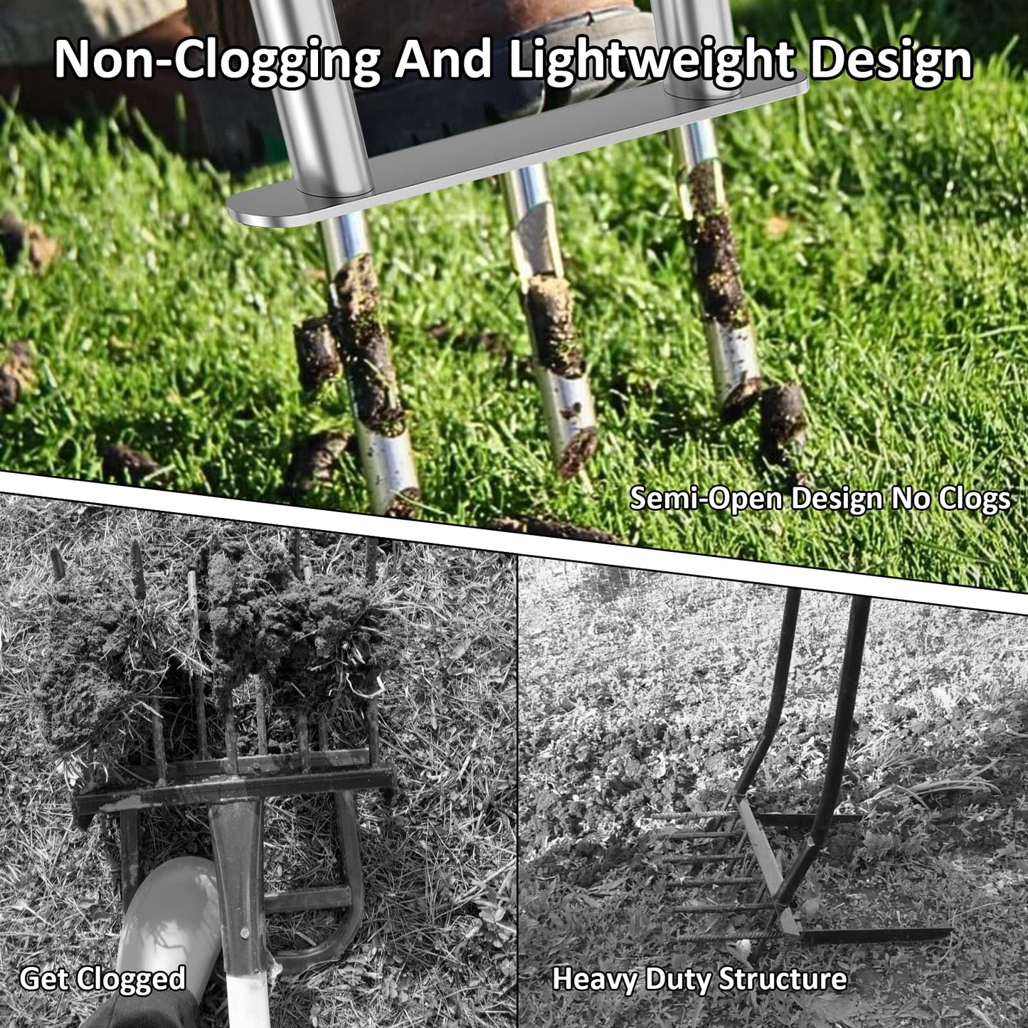 FormiPow 2-in-1 Lawn Aerator with 6 Replaceable Spike & Pipe Tines, 37” Lawn Aerator Tool with Soft Rubber Handle, Gardening Tools for Loosening Soil and Improving Lawn Health