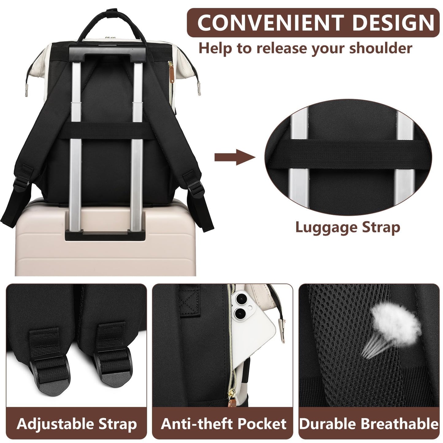 Backpack for Women 17 Inch Laptop Backpack Work Business Backpacks Purse Waterproof Computer College Carry on Backpacks Nurse Bag Backbag Casual Daypack for Travel Black