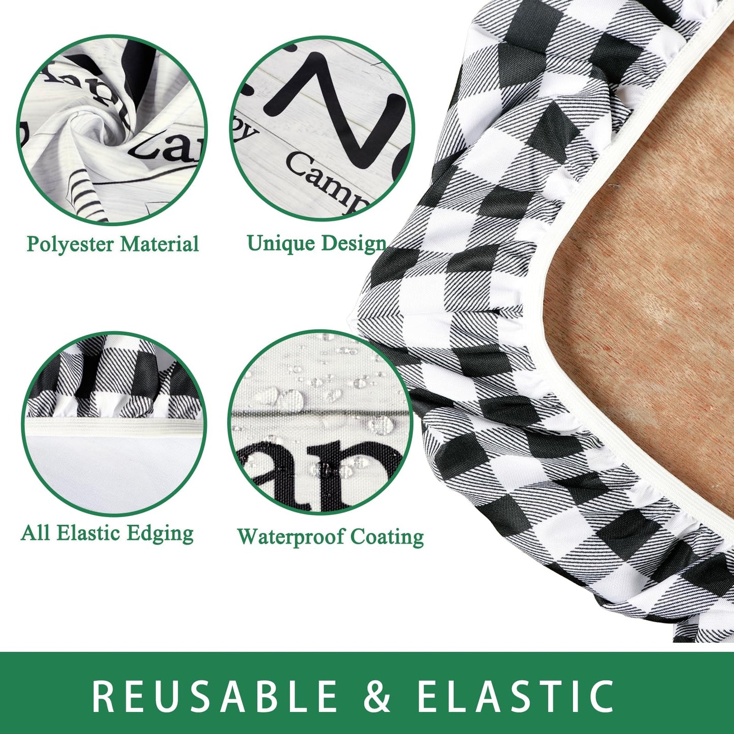 Caknowow Picnic Table Cover Fitted with Bench Covers Camping Tablecloth Waterproof Picnic Table Covers with Elastic Reusable Fabric Camping Table Cover for 6 Foot Picnic Tables