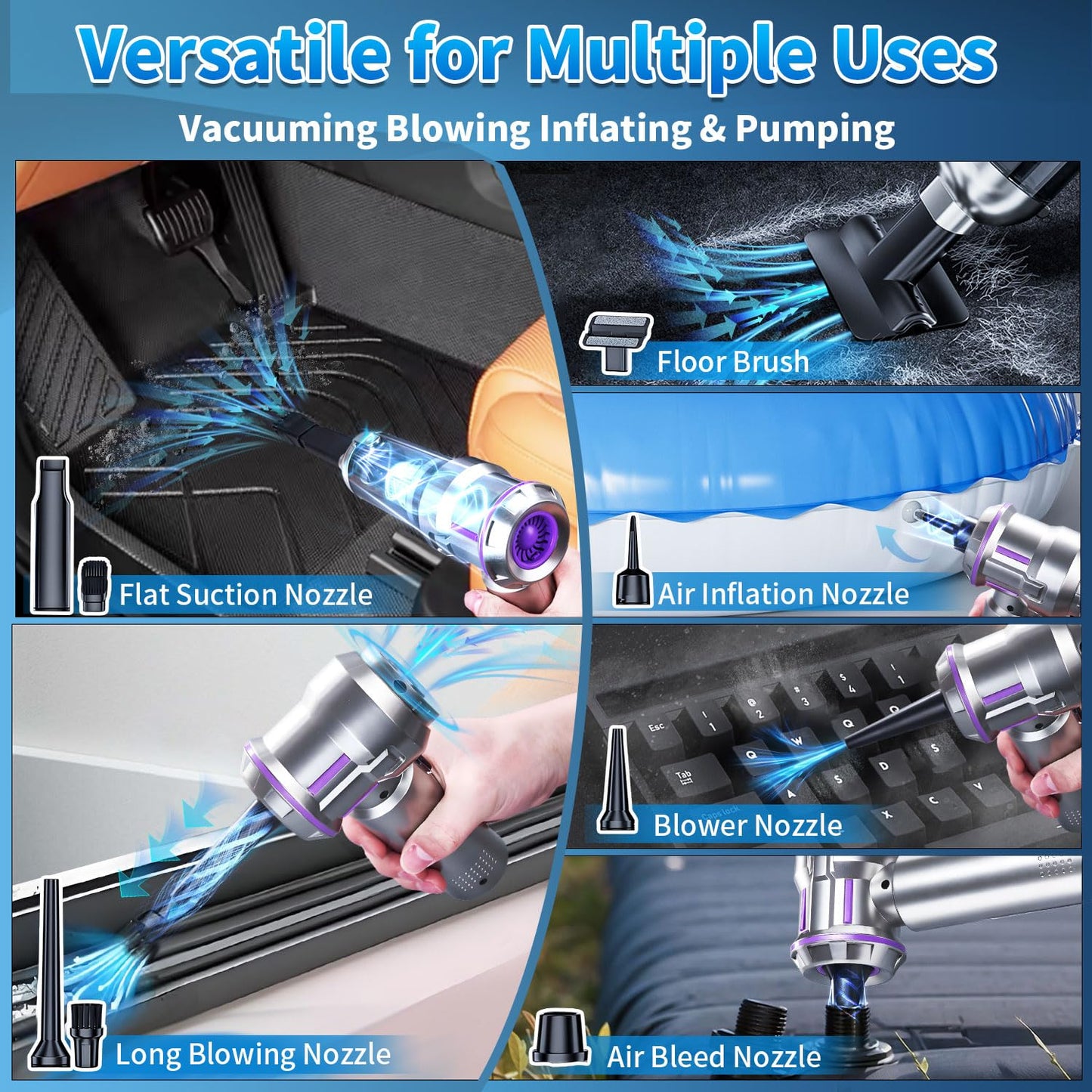 Car Vacuum Cleaner, 22000Pa Powerful Suction Handheld Vacuum Cordless with Brushless Motor, 11-in-1 Portable Hand Held Vacuum Rechargeable Air Duster/Blower/Pump for Pet Hair Removal, Car, Home