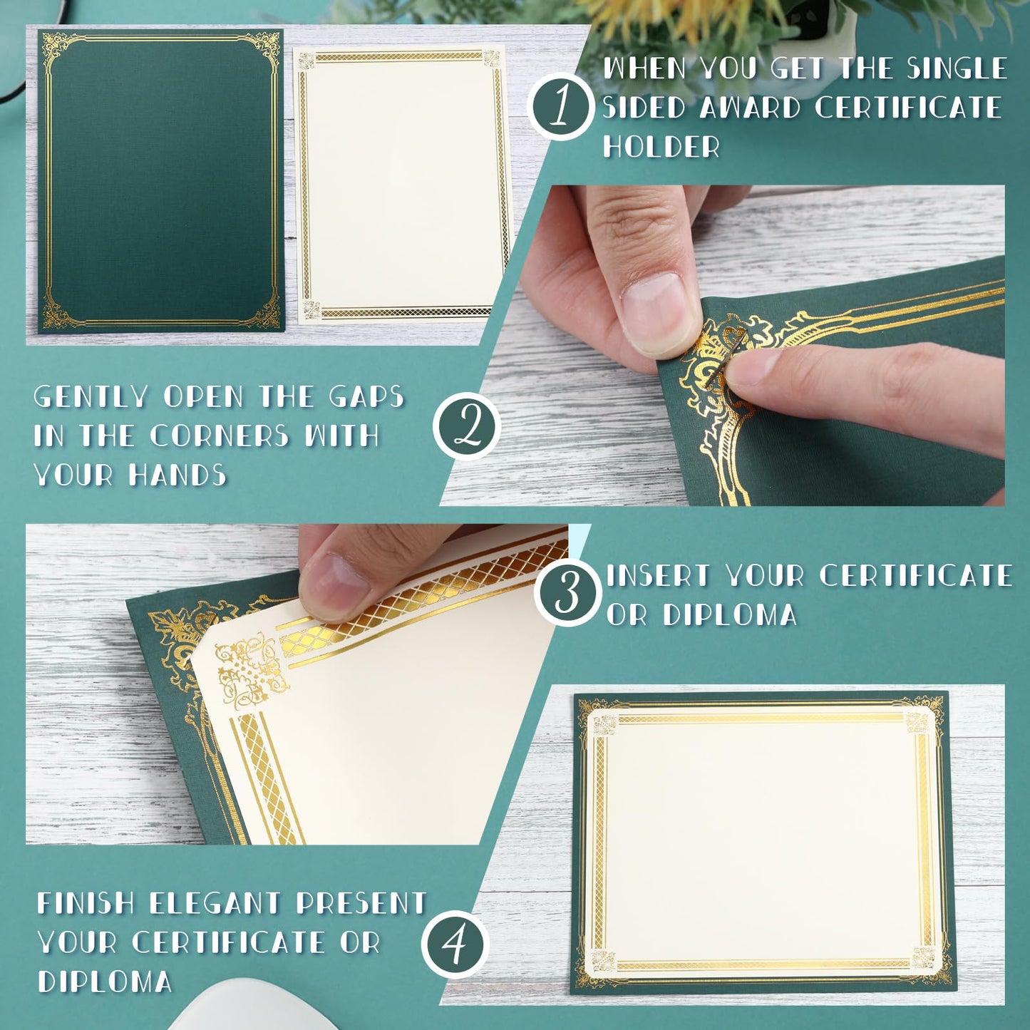 Kosiz 150 pcs Certificate Kit Includes 50 Gold Foil Certificates 50 Single Sided Holders 8.5'' x 11"50 Gold Foil Award Seals for Diplomas, Awards, and Accomplishments(Green)