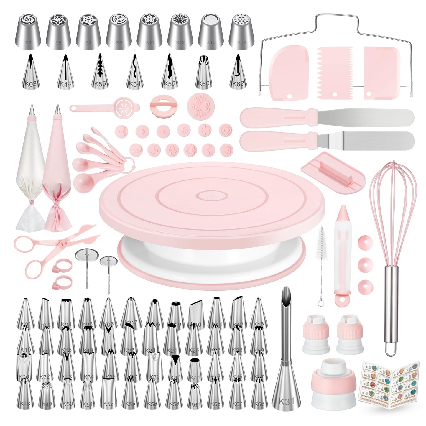 Kootek 158 Pcs Cake Decorating Kit with Cake Turntable, 64 Piping Tips, 50+2 Pastry Bags, Frosting Spatulas, Leveler, Scrapers, Fondant Molds, and More Baking Supplies Decorating Tools