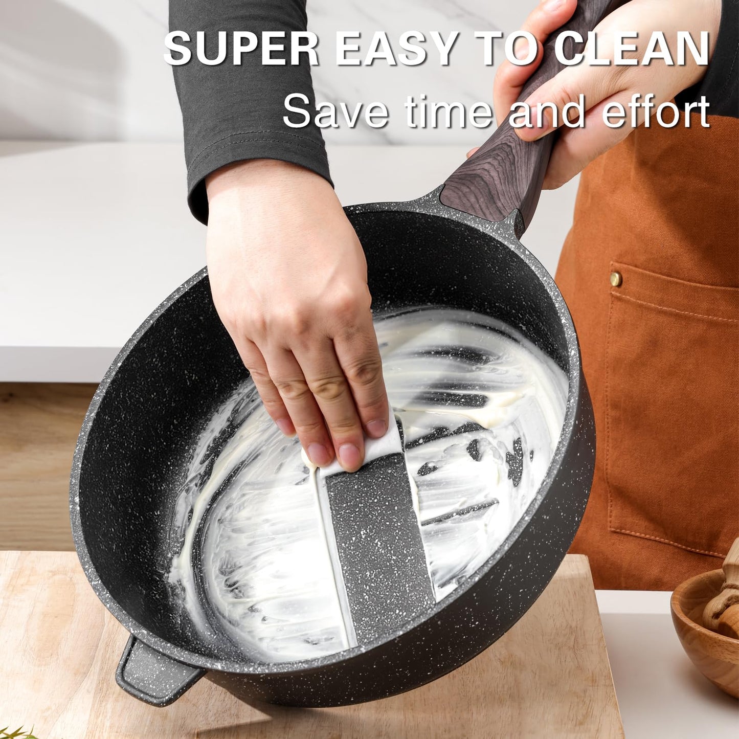 Kordisen Nonstick Deep Frying Pan with Lid, 12 Inch Large Skillet, Granite Stone Saute Pan for Cooking, Chefs Pan, Induction Cookware, Compatible with All Stovetops, PFOA Free