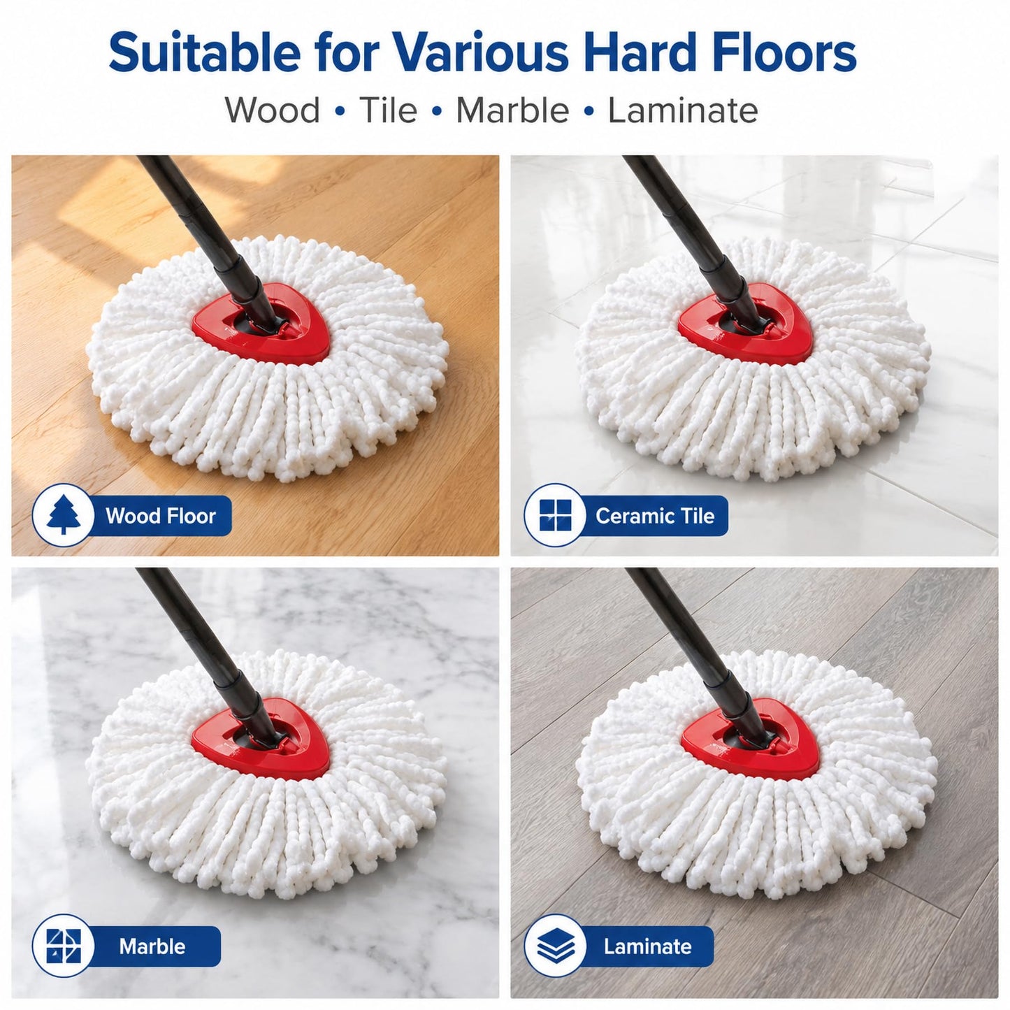 Bibikulala 12 Pack Spin Mop Head Refills Compatible with Vileda Mop Head 1-Tank System, Mop Heads Replacement for for Wet Mopping & Dry Dusting, Machine Washable