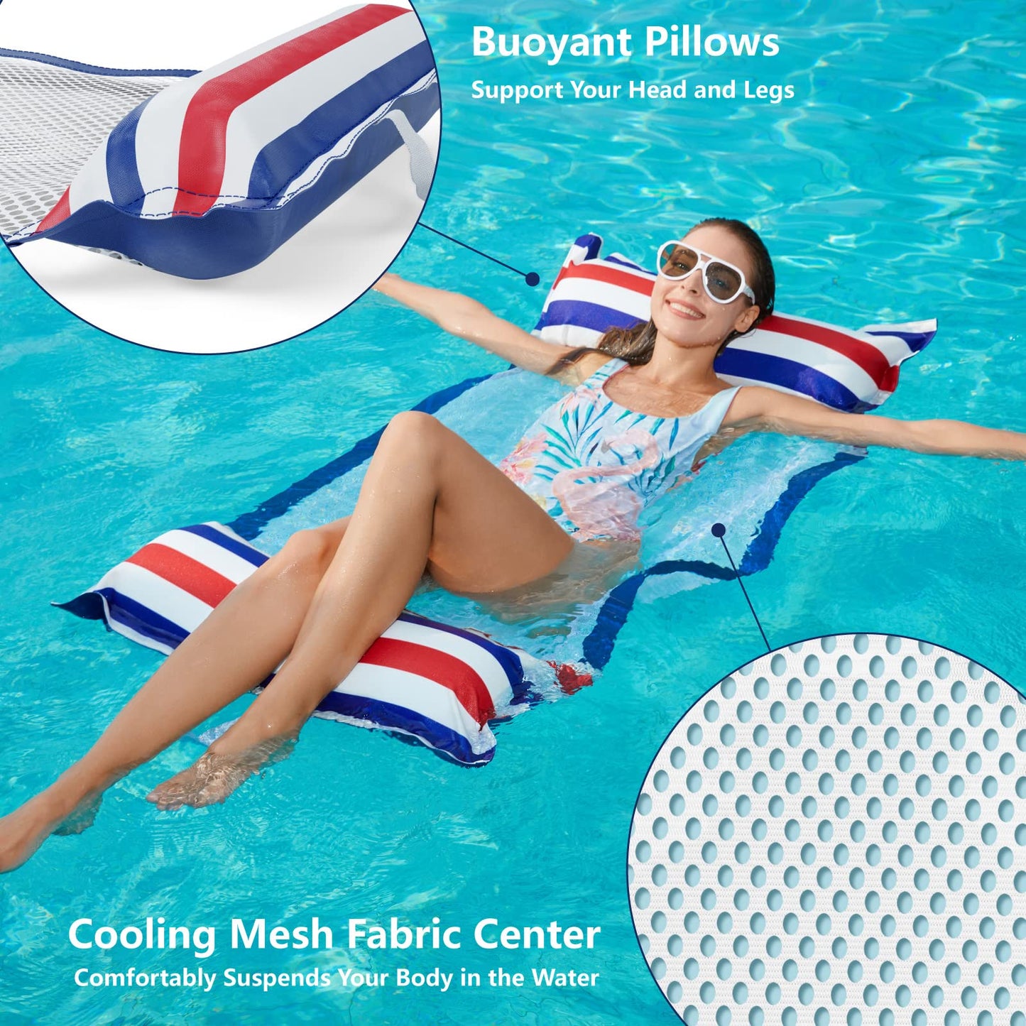 Jasonwell Inflatable Pool Hammock Float - 2 Pack Water Floaties Multi-Purpose (Saddle Lounge Chair Hammock Drifter) 4 in 1 Lake Beach Floating Loungers Swimming Pool Floats Toys for Adults