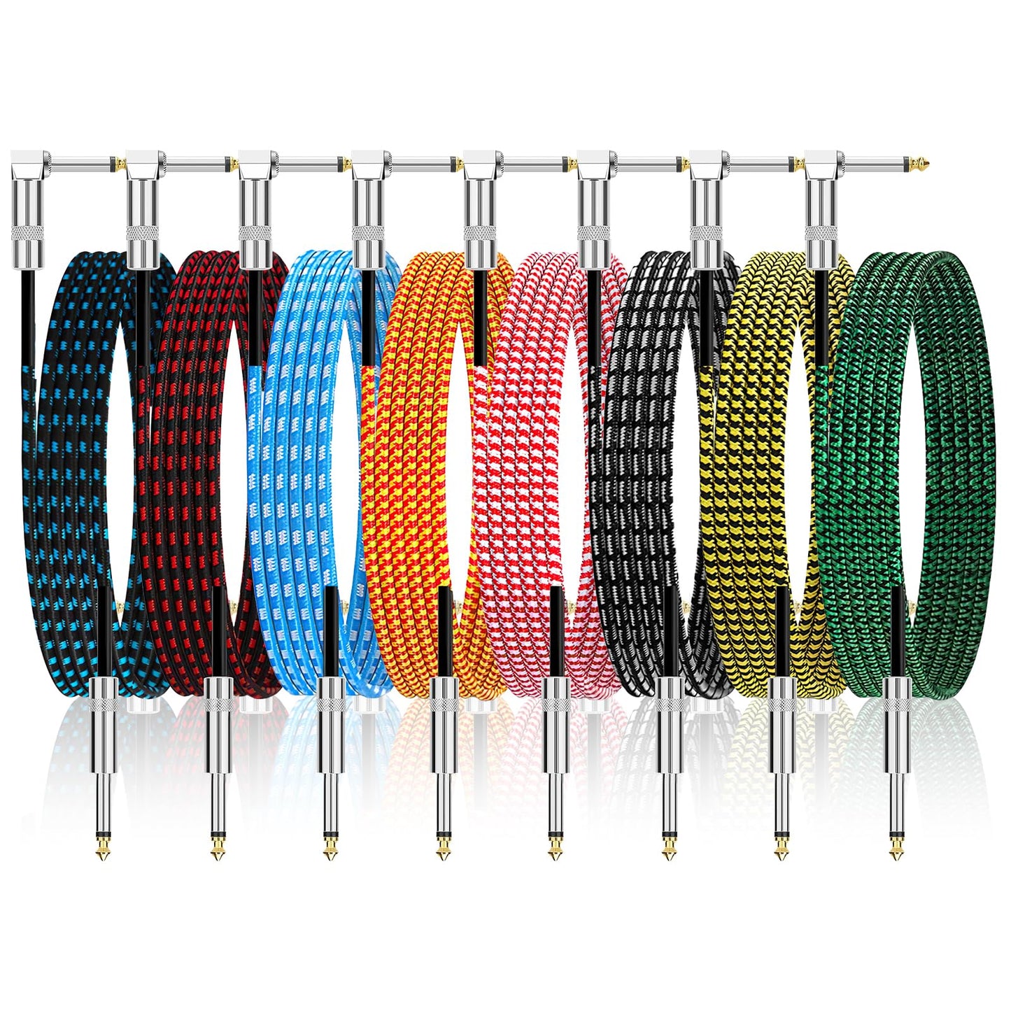 8 Pack 10Ft Guitar Cables, Instrument Cable Bass Wires, 1/4 inch Copper Wire TS Cables for Electric Guitar, Bass, Keyboard, Amp (Multicolor)