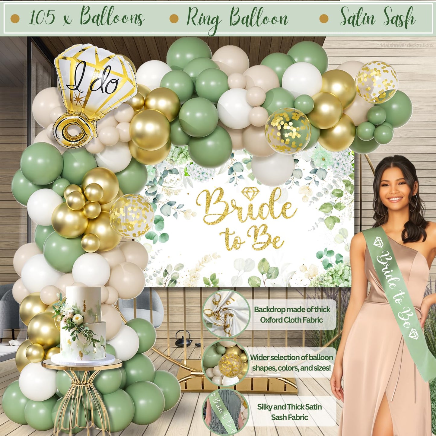 190 Pieces Bachelorette Party Decorations, Bridal Shower Decoration, Sage Green Wedding Shower Decorations 2 in 1 - Balloon Garland Bow and Boxes