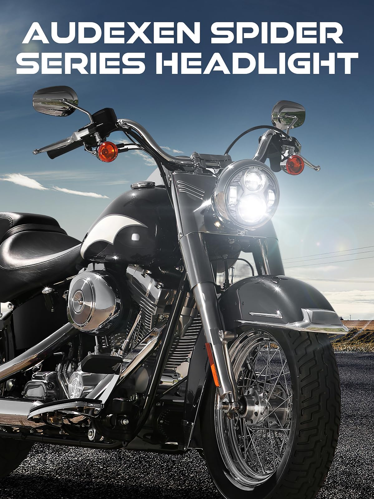 5.75 Inch Round Led Headlight 51W 5-3/4" Headlight Compatible with Harley Dyna Sportster Iron 883 Street Rod Street Bob Softail Deuce Custom Super Wide Glide Motorcycle, Black
