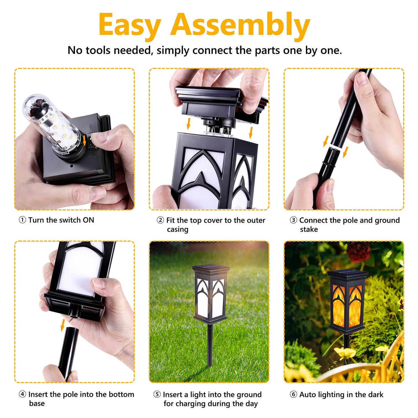 Solar Lights Outdoor, 6 Pack Solar Torch Light with Flickering Flame, Waterproof Garden Lights Outdoor Landscape Lighting, Flame Torches for Outside Patio Pathway Walkway Yard Lawn Decorations