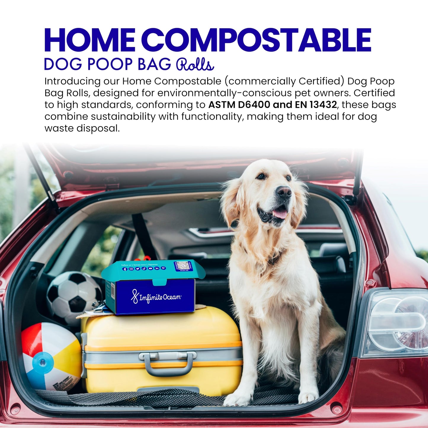 Certified Home Compostable Dog Poop Bag Rolls, 300 Count Tie-Handle & Gusseted Leak-Proof, Odor-Proof, Thick Blue Refill Rolls, Unscented