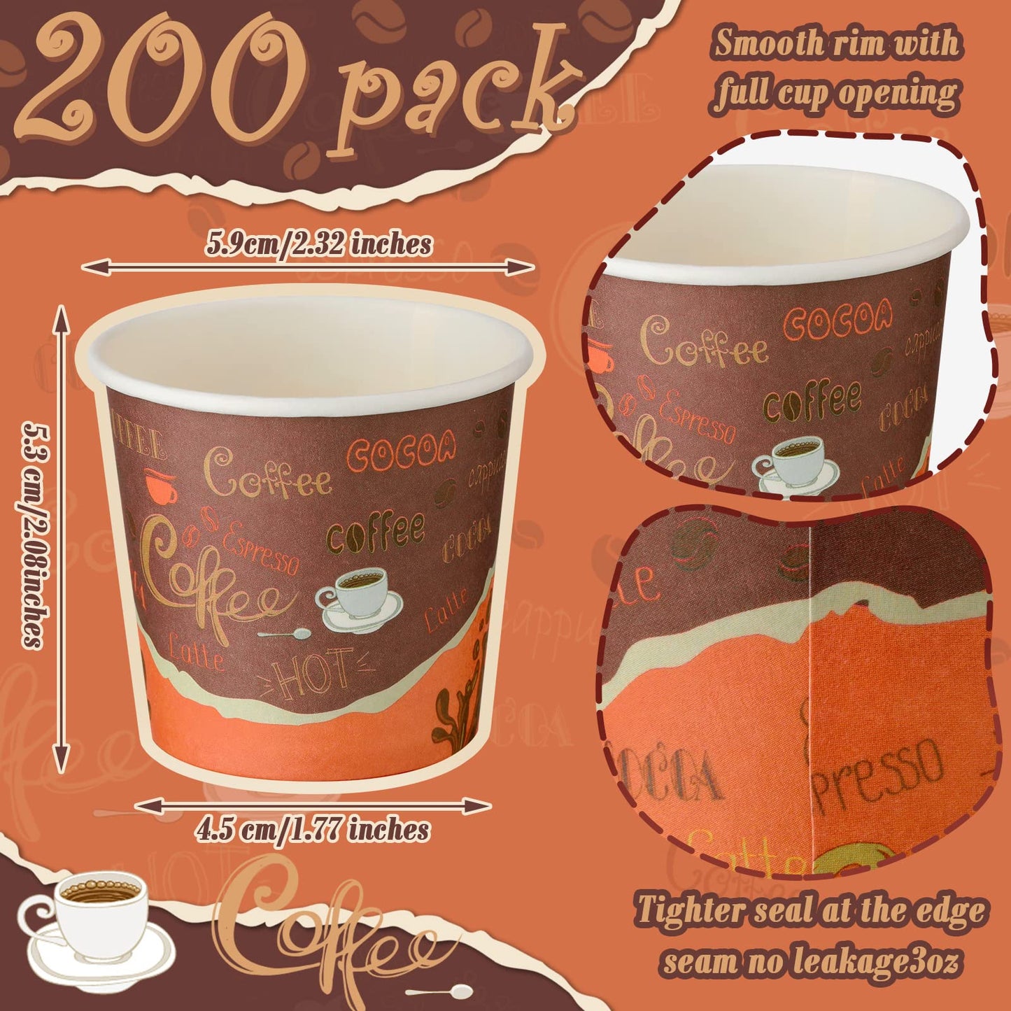 Funtery 200 Pieces Disposable Espresso Coffee Cups 3 oz Small Paper Cups for Coffee Tea Cocoa Juice Mini Paper Supplies for Cafes Offices and Home