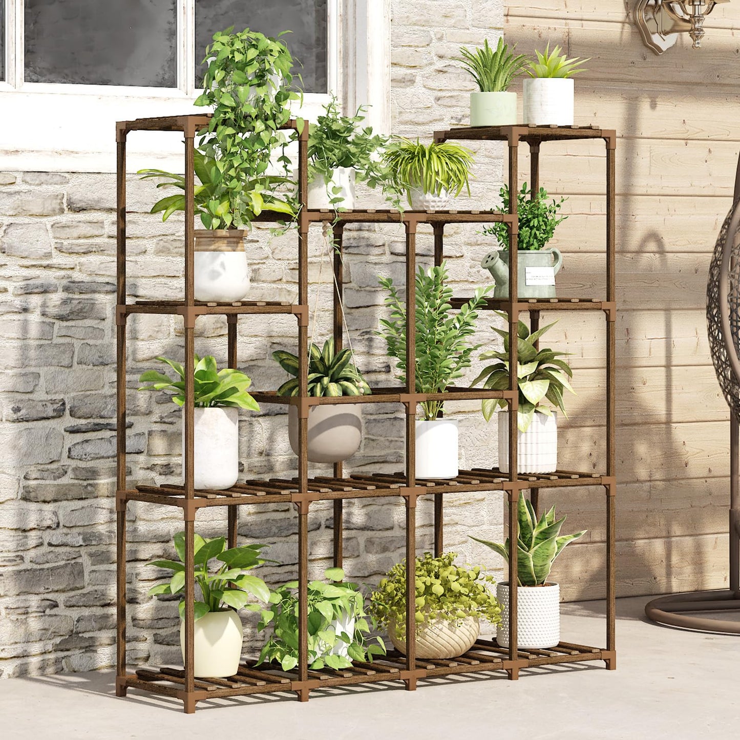 Bamworld Plant Stand Indoor Plant Shelf Tall Outdoor Rack for Garden Balcony Patio Window Living Room 08B