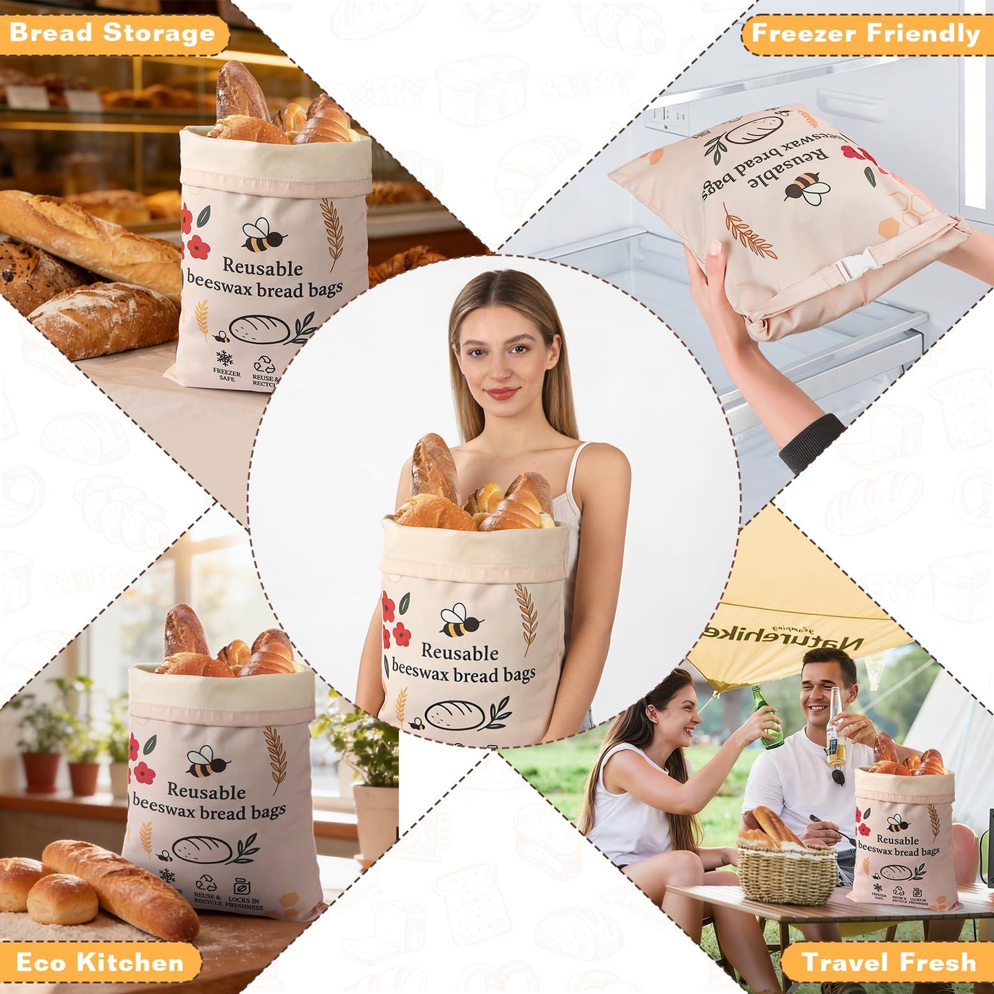 2 Pack XL Reusable Beeswax Bread Bags for Homemade Bread, Sourdough Bread Baking Supplies, Sourdough Bread Bags for Bread Storage Keep Sourdough Fresh, Freezer-Safe, Eco-Friendly