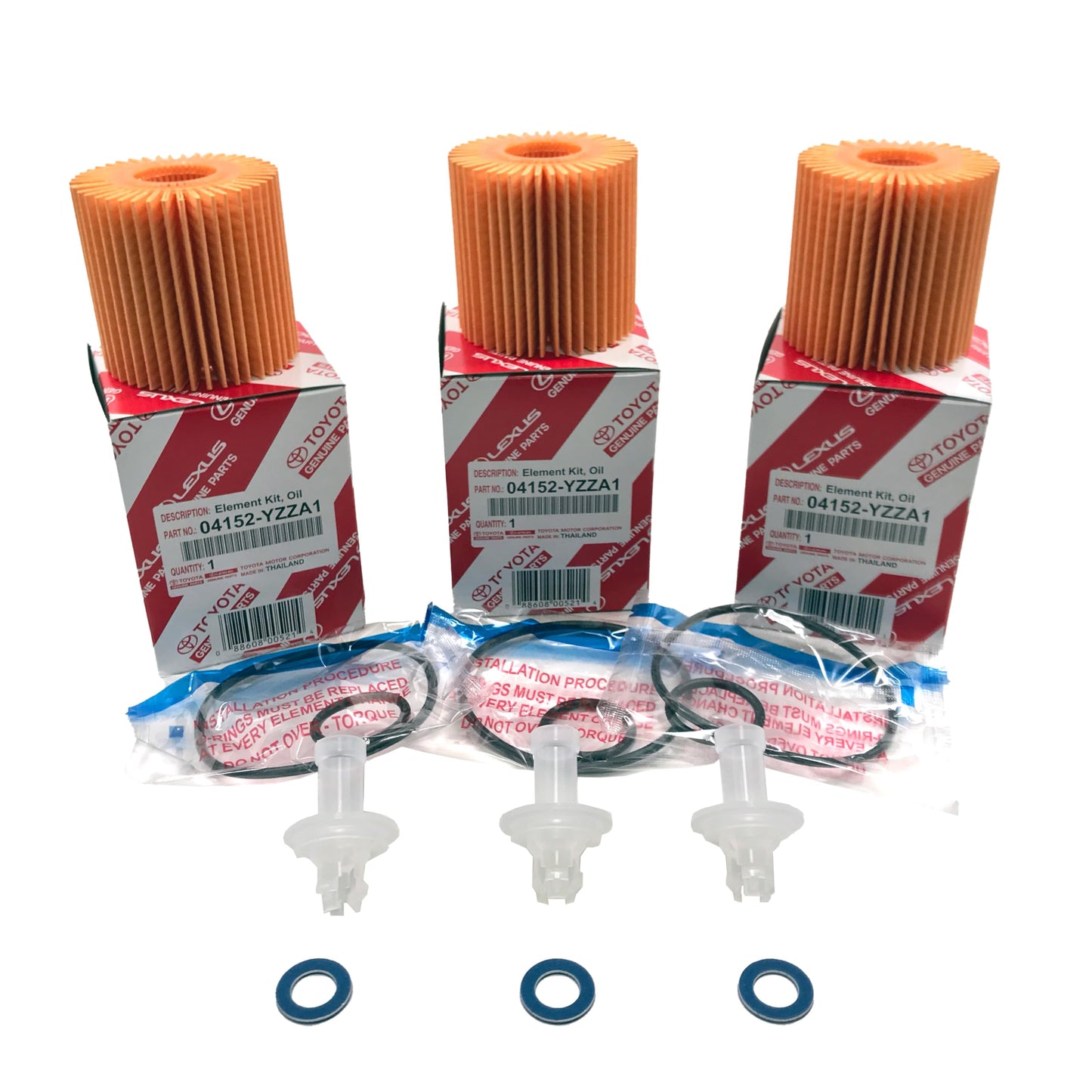 OEM GENUINE 04152-YZZA1 OIL FILTERS x 3 with APSG CRUSH WASHERS and FILTER CAP WRENCH | 2.5L 2.7L 3.5L Engine | Compatible with ES350, GS350 RX350, Camry, RAV4, Highlander, Sienna, Tundra, Tacoma +