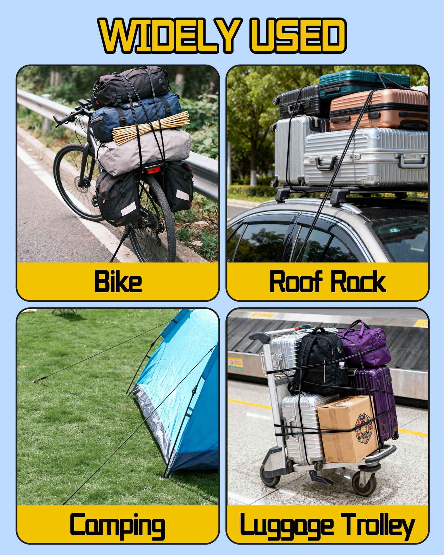 12 Inch Adjustable Carabiner Bungee Cords with Hooks, Easy to Adjust from 7" to 12", Black Bungee Straps with UV-Resistance & Superior Elasticity for Cargo, Bike, Luggage, Carts, Truck, etc (6 Pcs)