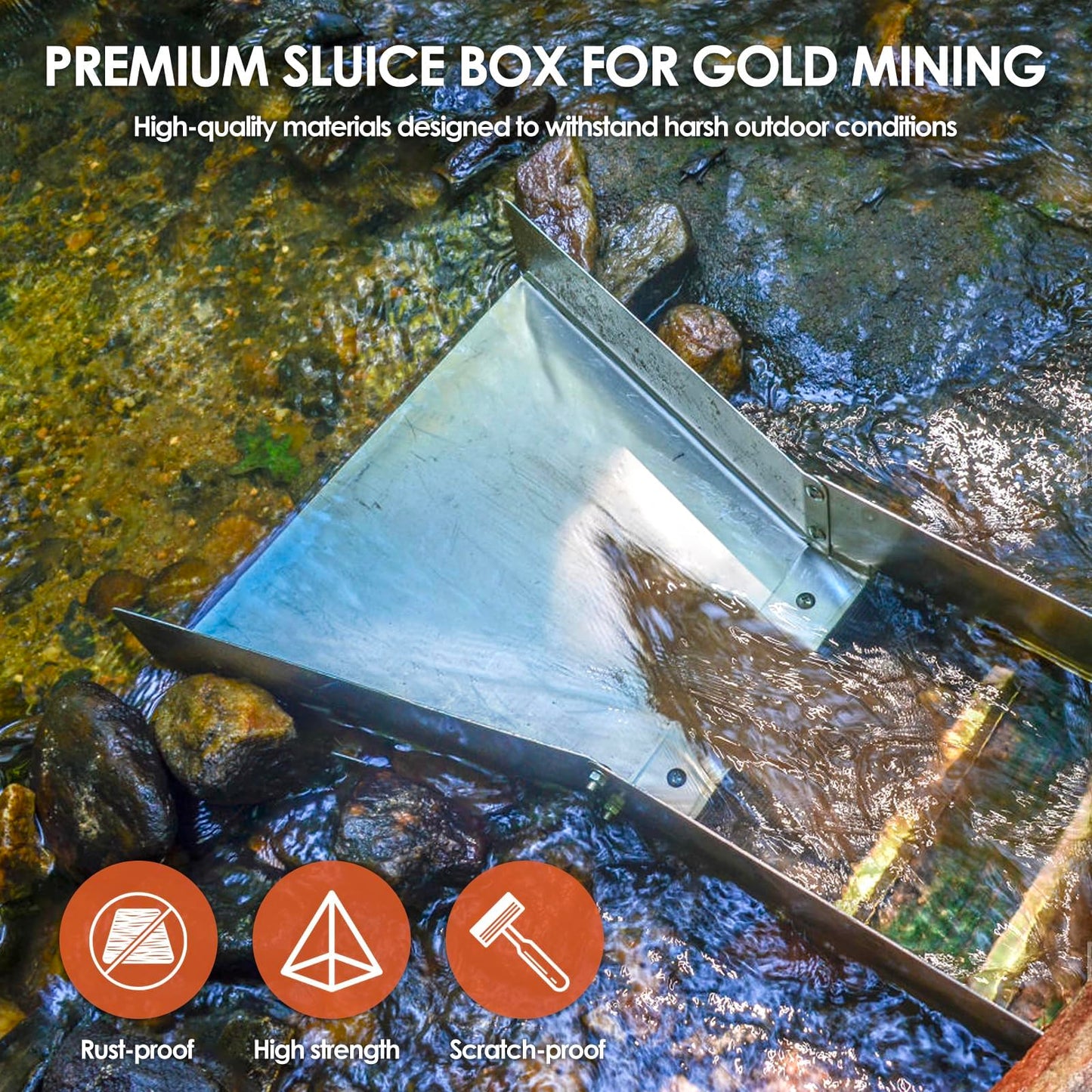50" Complete Sluice Box Gold Panning Kit, 19pcs Folding Aluminum Alloy Gold Mining Kit, Gold Prospecting Equipment with Gold Pan, Classifier Screen and More, Lightweight Sluice Boxes for Gold Mining