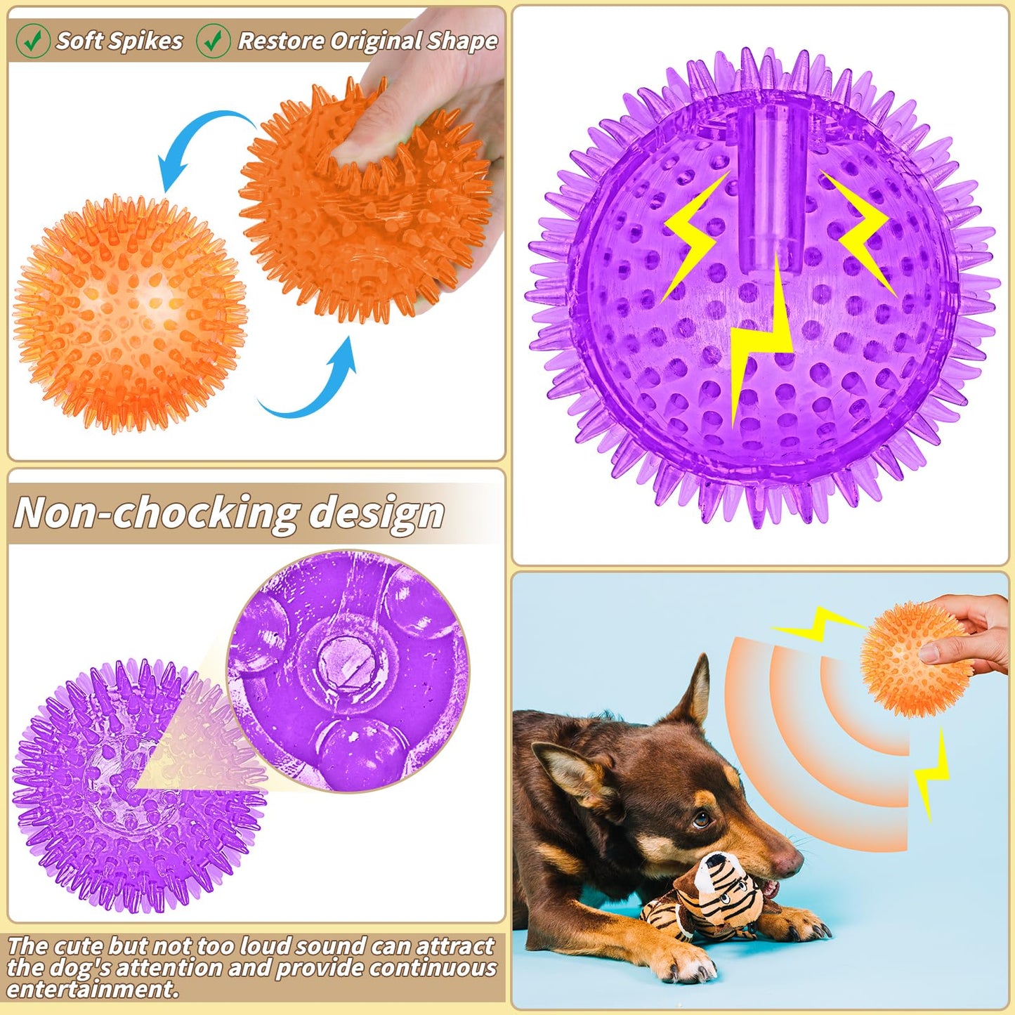 UZLU 36 Pcs 2.5 in Squeaky Dog Toy Balls Spiky Dog Balls Chew Toy for Teething Durable High Bounce TPR Fetch Toy 9 Colors Water Toys for Small Medium Dogs Aggressive Chewers Clean Teeth and Training