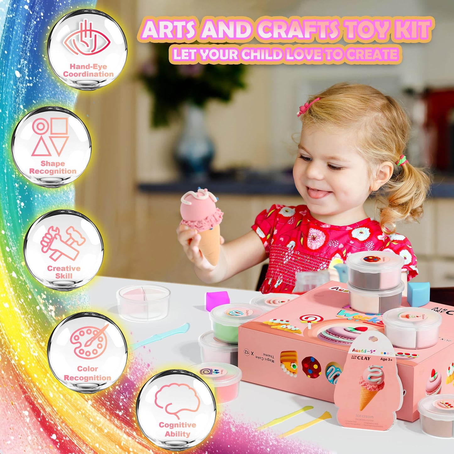 Air Dry Clay Kit - Cake Themed, Modeling Clay for Kids, DIY Model Magic Clay with Sculpting Tools and Tutorials, 12 Boxes Molding Clay, Ultra Light, Soft & Non-Sticky, Arts and Crafts Gift for Kids