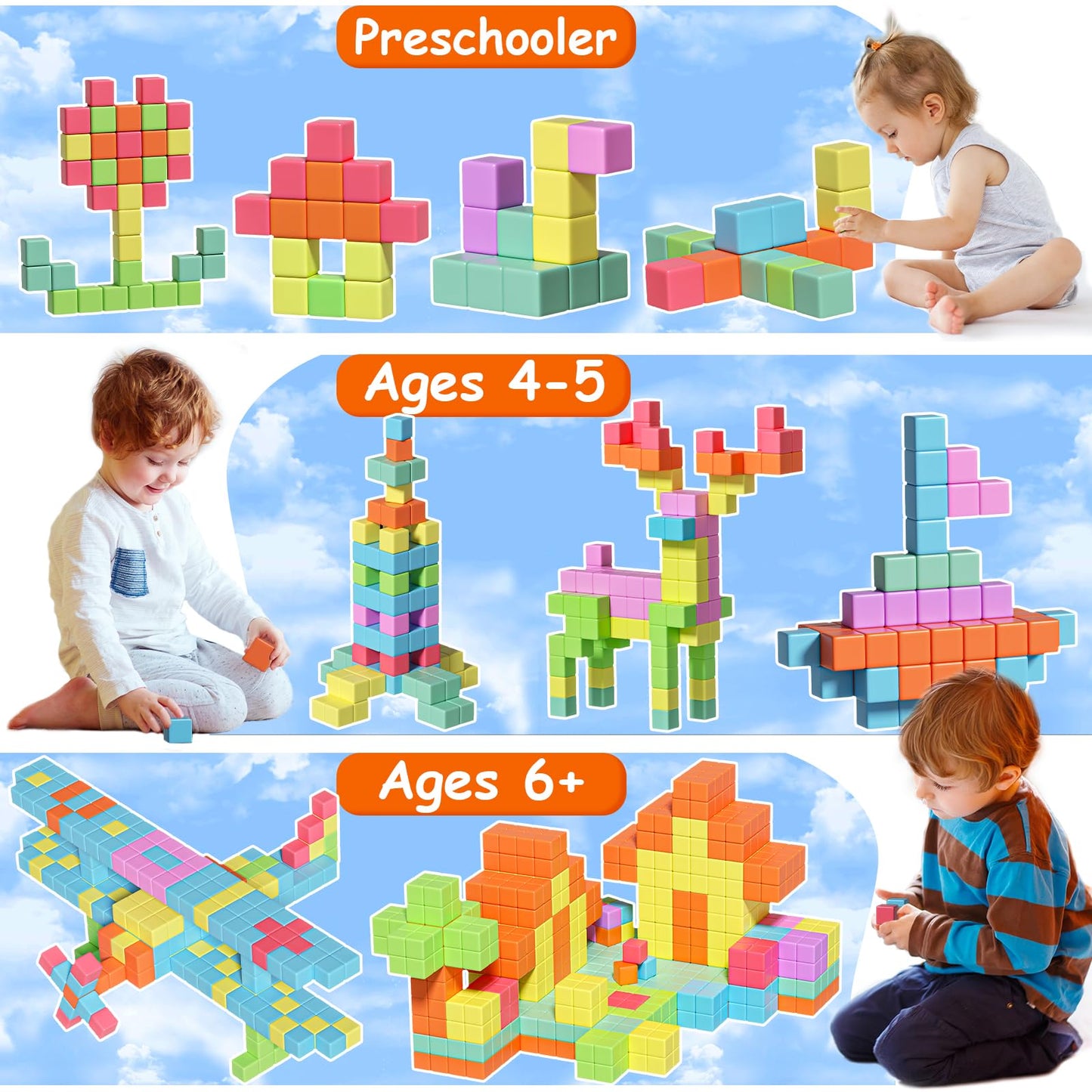 Magnetic Blocks for Toddlers Toys, Large Magnetic Cube Toy for Sensory STEM Education Preschool Magnet Toys for 3 4 5 6 Year Old Boys and Girls, Gifts for Kids Ages 4-8