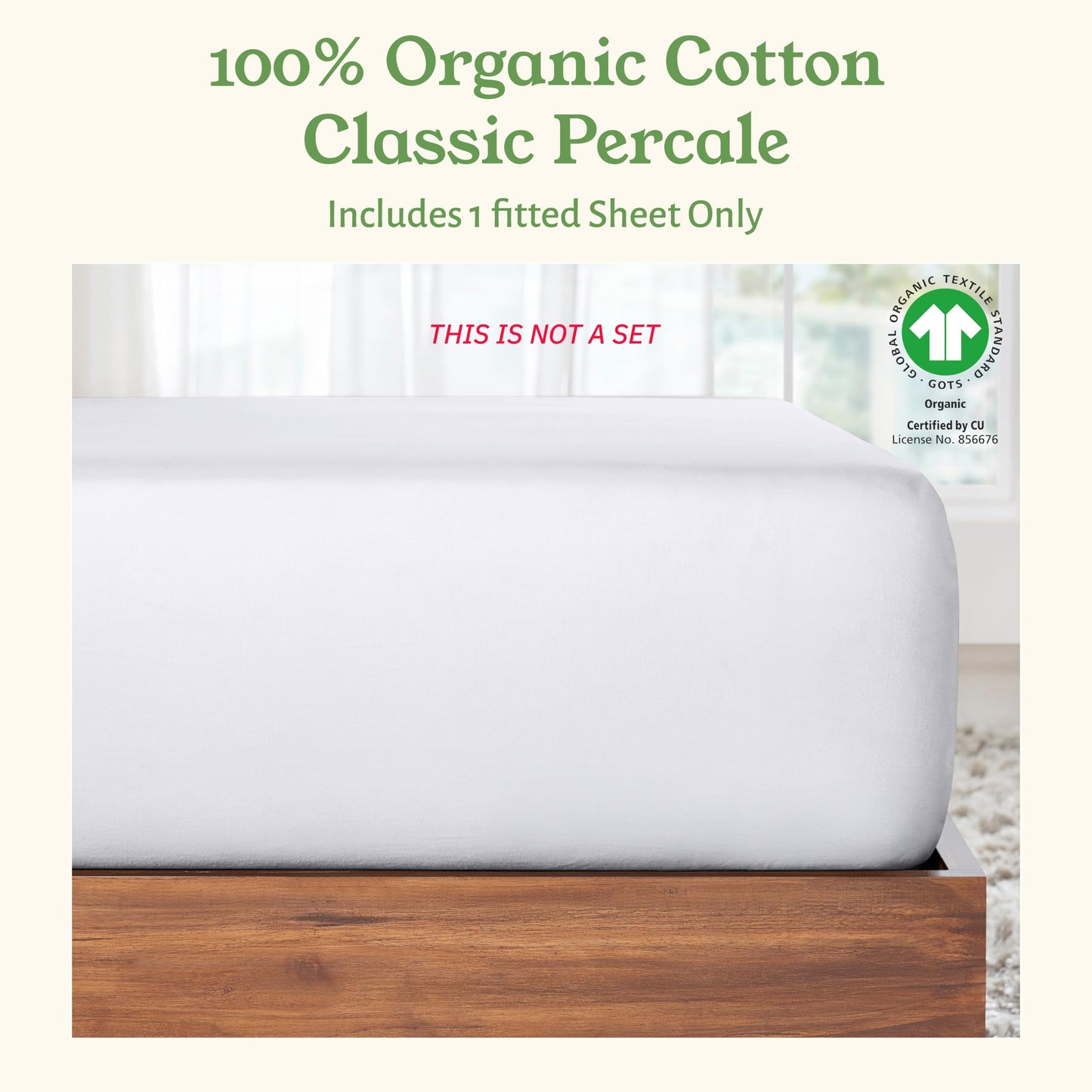 California Design Den 100% Organic Cotton King Fitted Sheet Only, Deep Pocket, Percale, Lightweight, Snug-Fit, Crisp, King Size Fitted Sheet Only, Elastic, 1 Pc White Fitted Sheet King