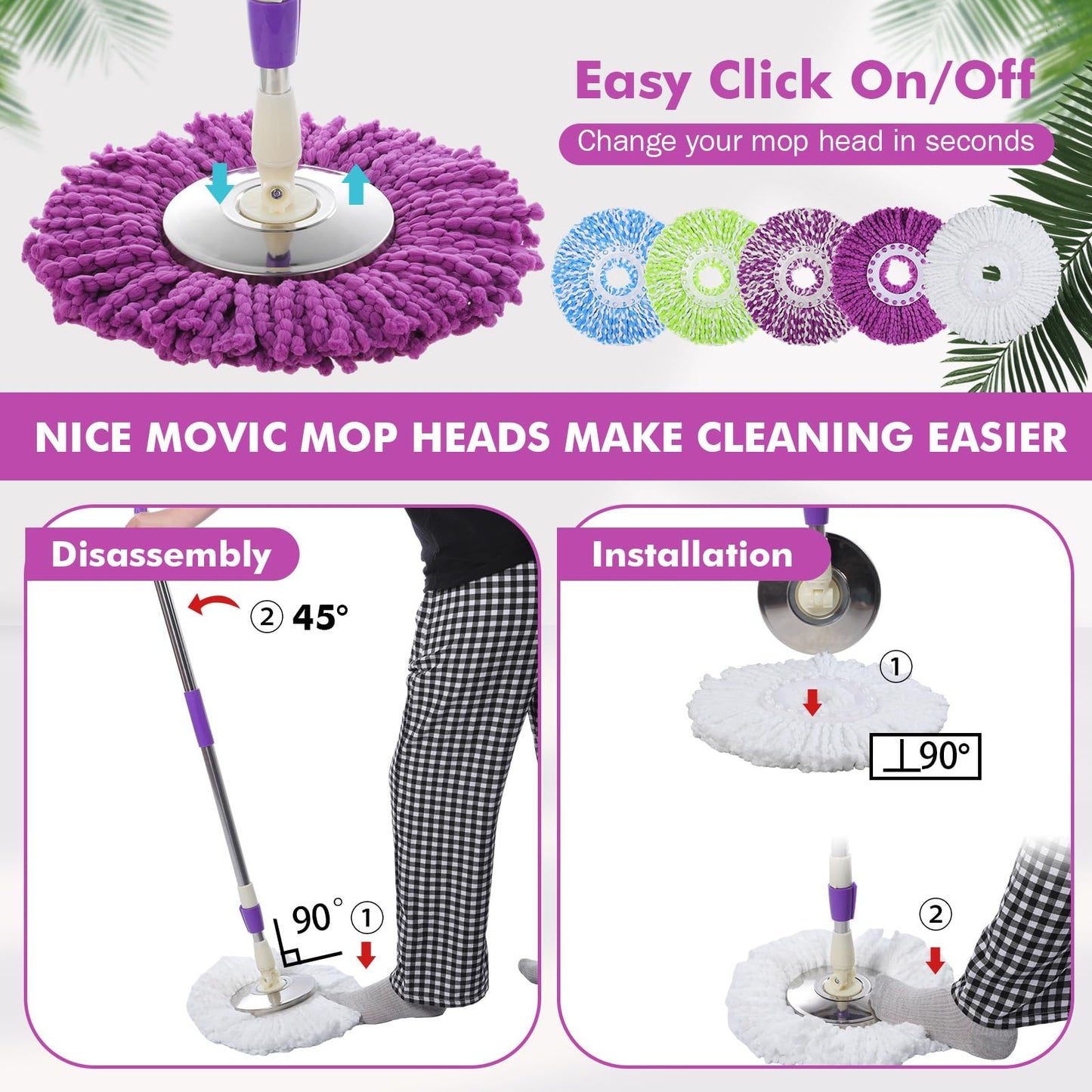 Shellwei 10 Pack Spin Mop Head Replacement Microfiber Head Refills 360° Spin Mop Fit Soft Durable Machine Washable Suitable for Floor Home Office Cleaning (Multicolor)