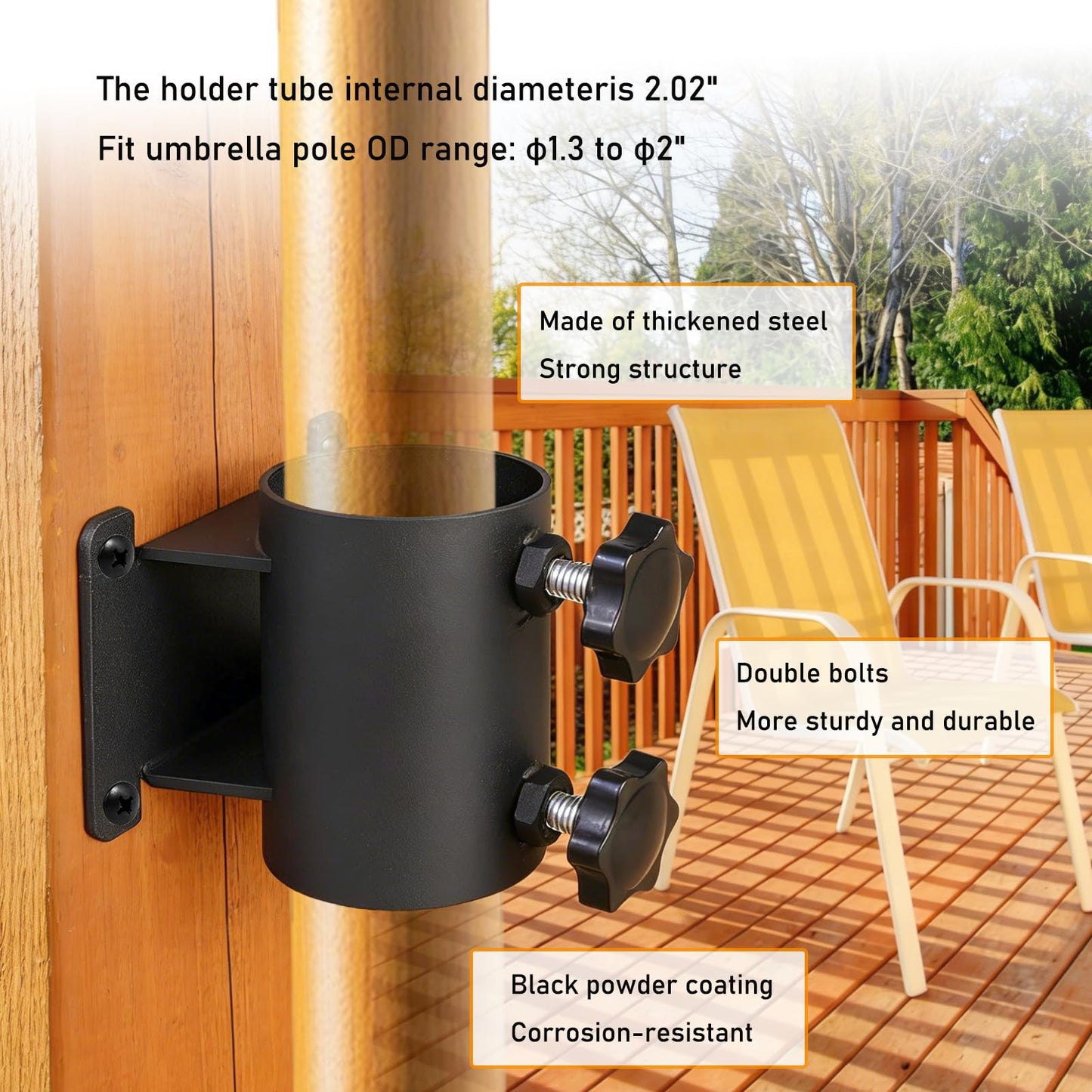 VANROUG 4PCS Heavy Duty Patio Umbrella Holder,Patio Umbrella Stand Umbrella Clamp Mount Bracket for Deck Railing, Mount to Deck, Fences ,Balcony or Outdoor Courtyard etc