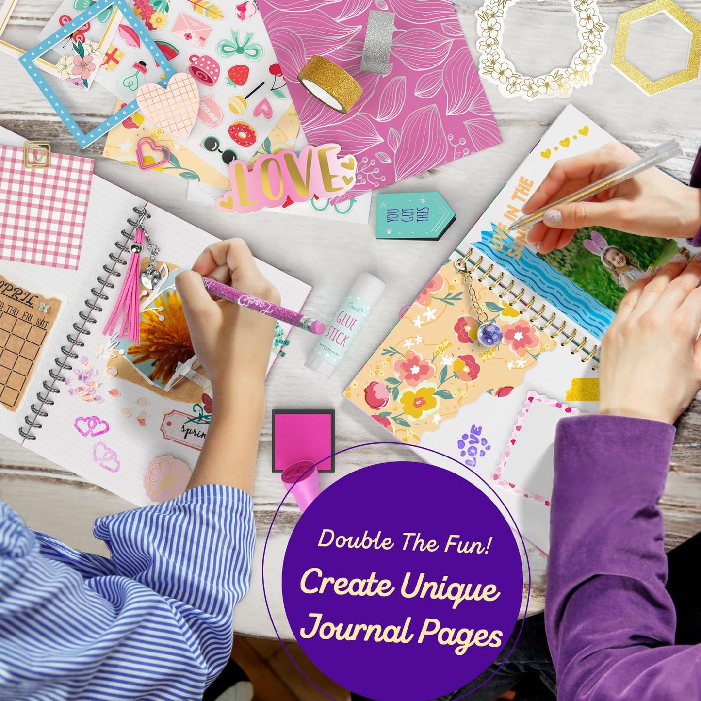 2-Pack Mega DIY Journal Kit - Gifts for Girls Ages 8 9 10 11 12 13 14 Year Old - Birthday Gifts for Girls, Arts & Crafts Kit for Kids, Teen Girl Trendy Stuff - Scrapbook & Diary Set