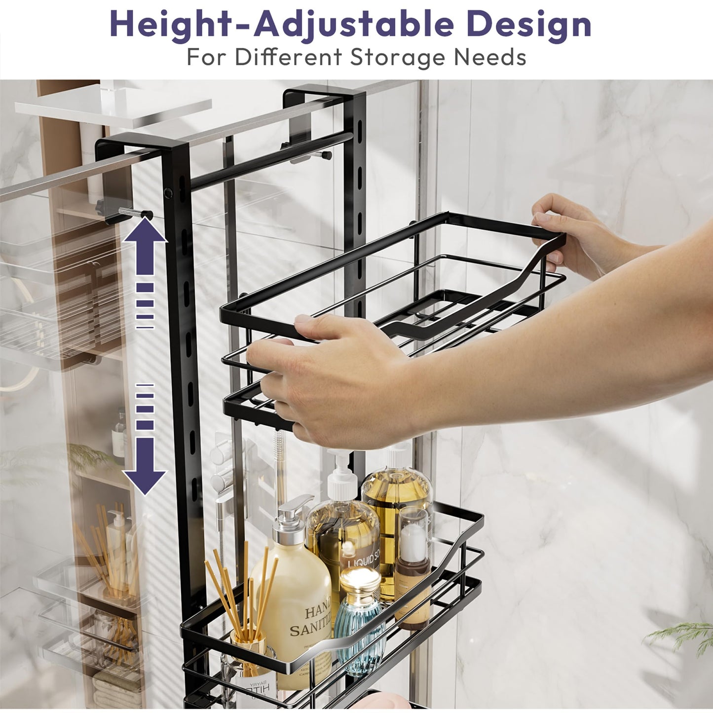 SWTYMIKI Over the Door Shower Caddy - 3 Tier Adjustable Shower Caddy Hanging with Soap Holder, No Drilling Stainless Steel Shower Organizer Hanging for Body Wash, Shampoo, Soap, Razor