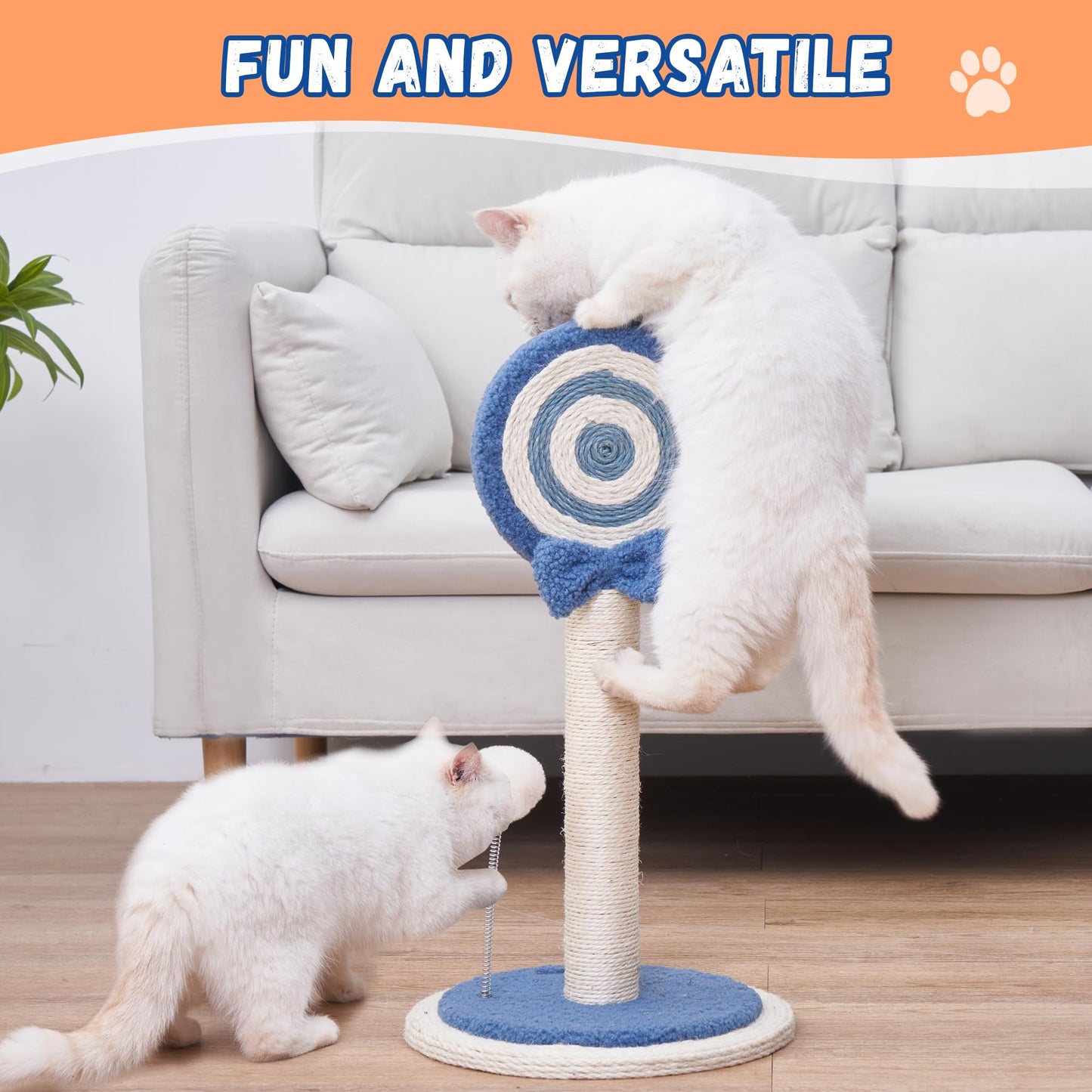 Cat Scratching Post Scratcher for Kittens Cute Small Cat Sisal Rope Indoor Scratch Mini Blue Kitty Decorative Accessories 24 inches Lollipop Post Toy Ball