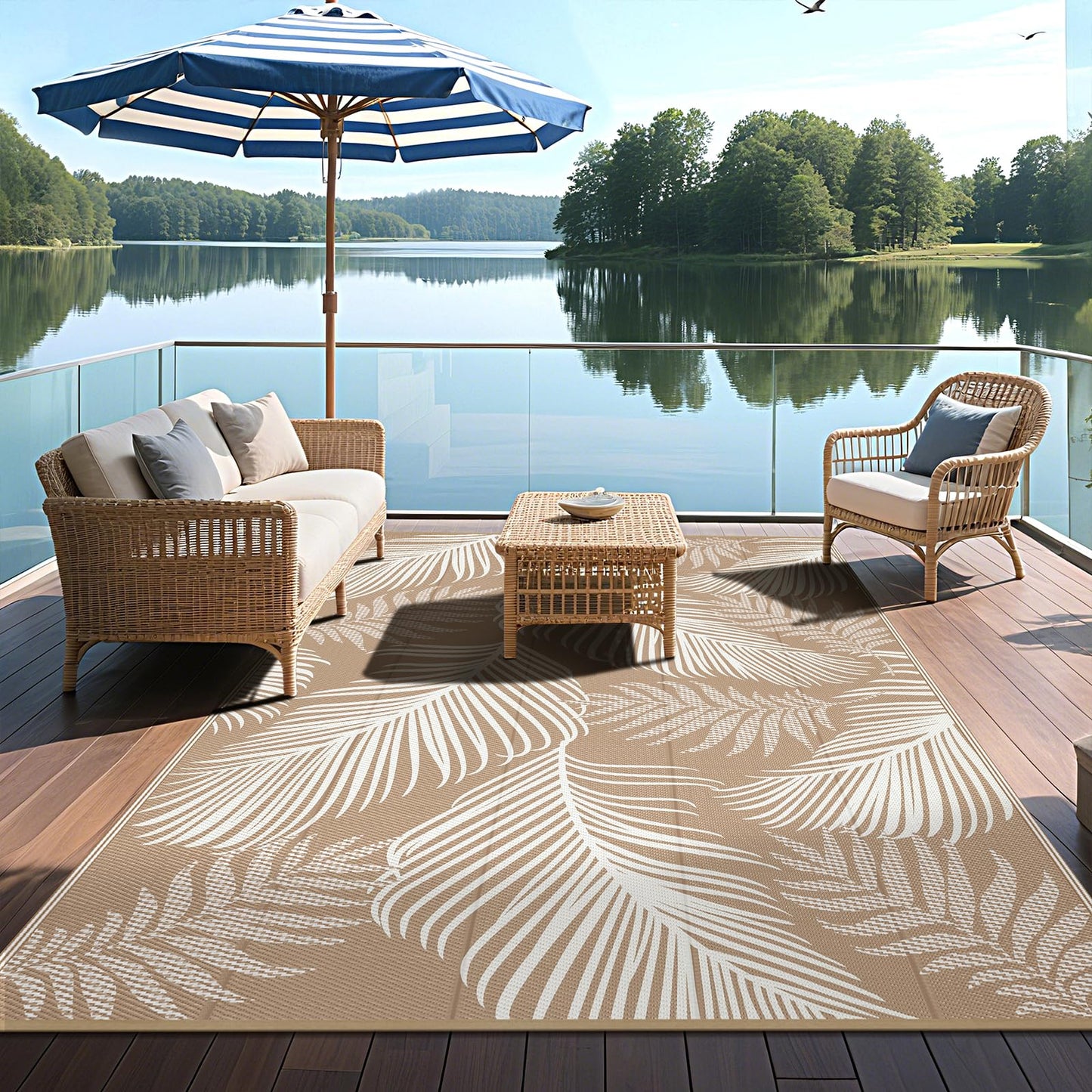 Pauwer Outdoor Rug 5x8 Waterproof for Patios, Reversible Outdoor Plastic Straw Rug, Indoor Outdoor Area Rugs Carpet RV Mat, Outdoor Patio Camping Rug for RV, Picnic, Backyard, Deck, Balcony, Porch