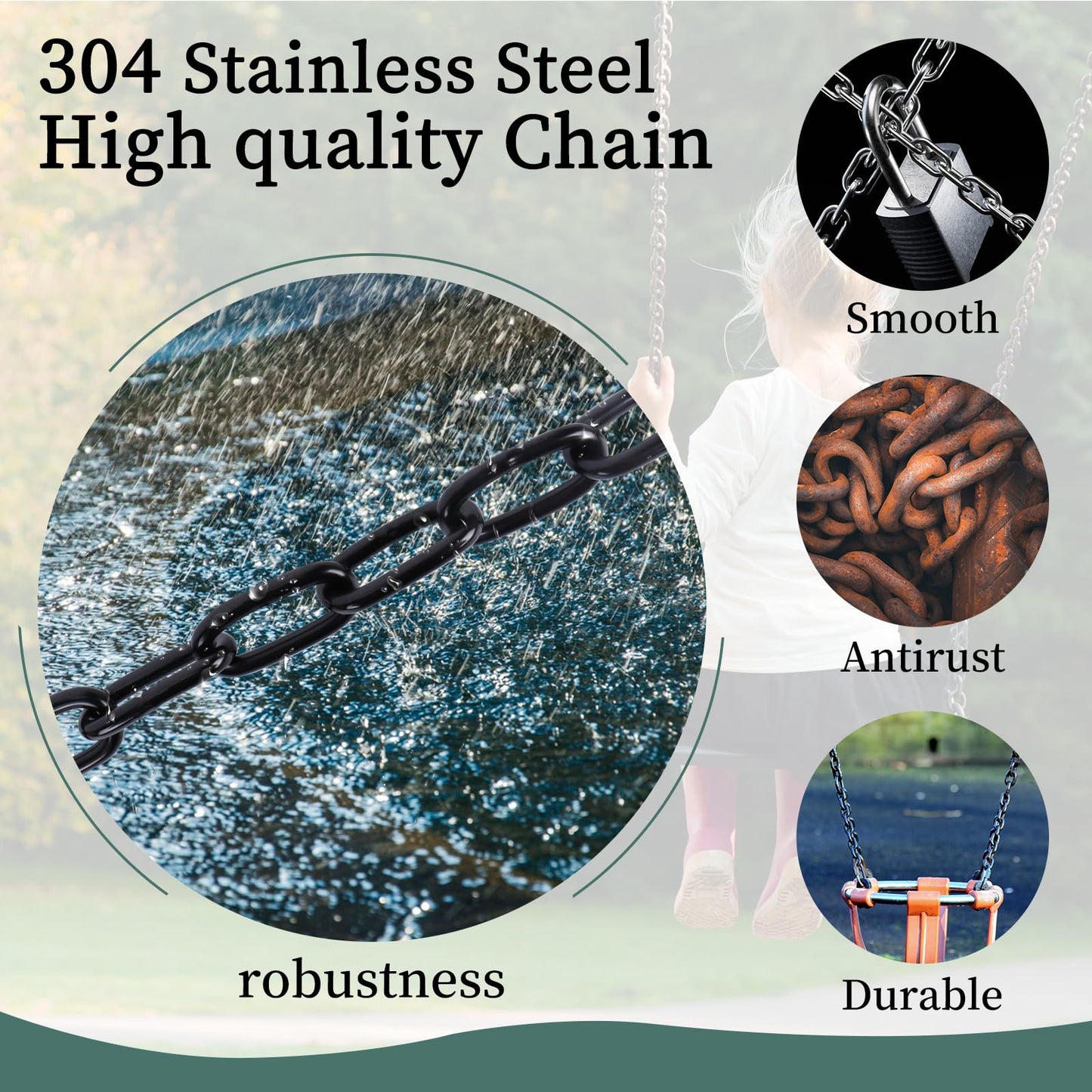 2-Pack Stainless Steel Anti-Rust Chain Suspension Kit, 64-Inch Buckle Hanging Chair Chain, Suitable for Heavy-Duty Hammocks, Swings, Sandbags, Etc., Load Capacity 1000Lb