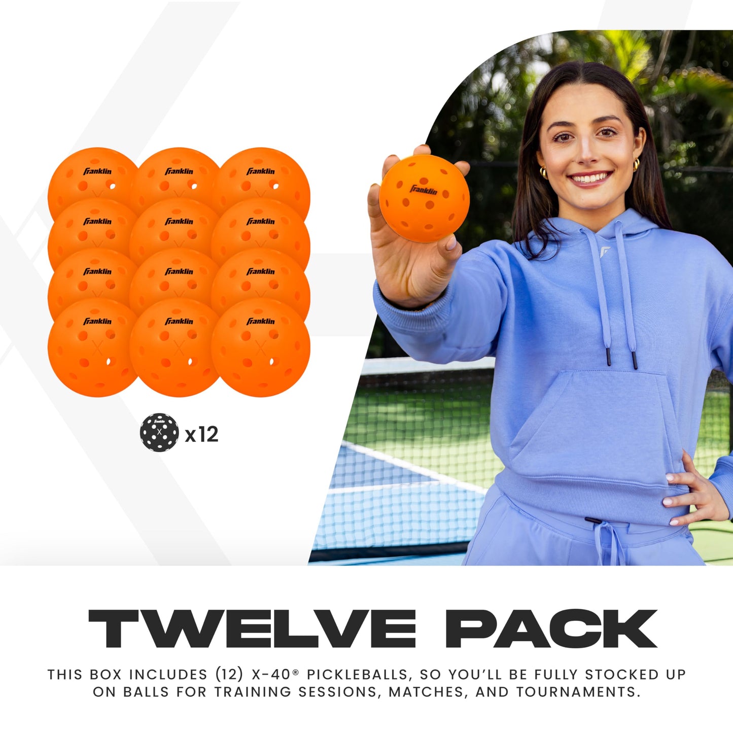 Franklin Sports X-40 Pickleballs - Outdoor Pickleballs - 12 Pack Bulk - USA Pickleball Approved - Lava - Official Ball of US Open Pickleball Championships