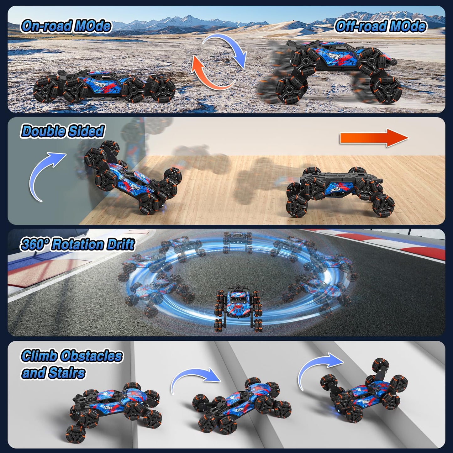 8WD Gesture Sensing RC Stunt Car with Spray & Light & Music for Kids Age 6-8-13, Spider Hand Remote Control Car 2.4Ghz Double-Sided Climbing Drift RC Car Toys Birthday Gift for Boys