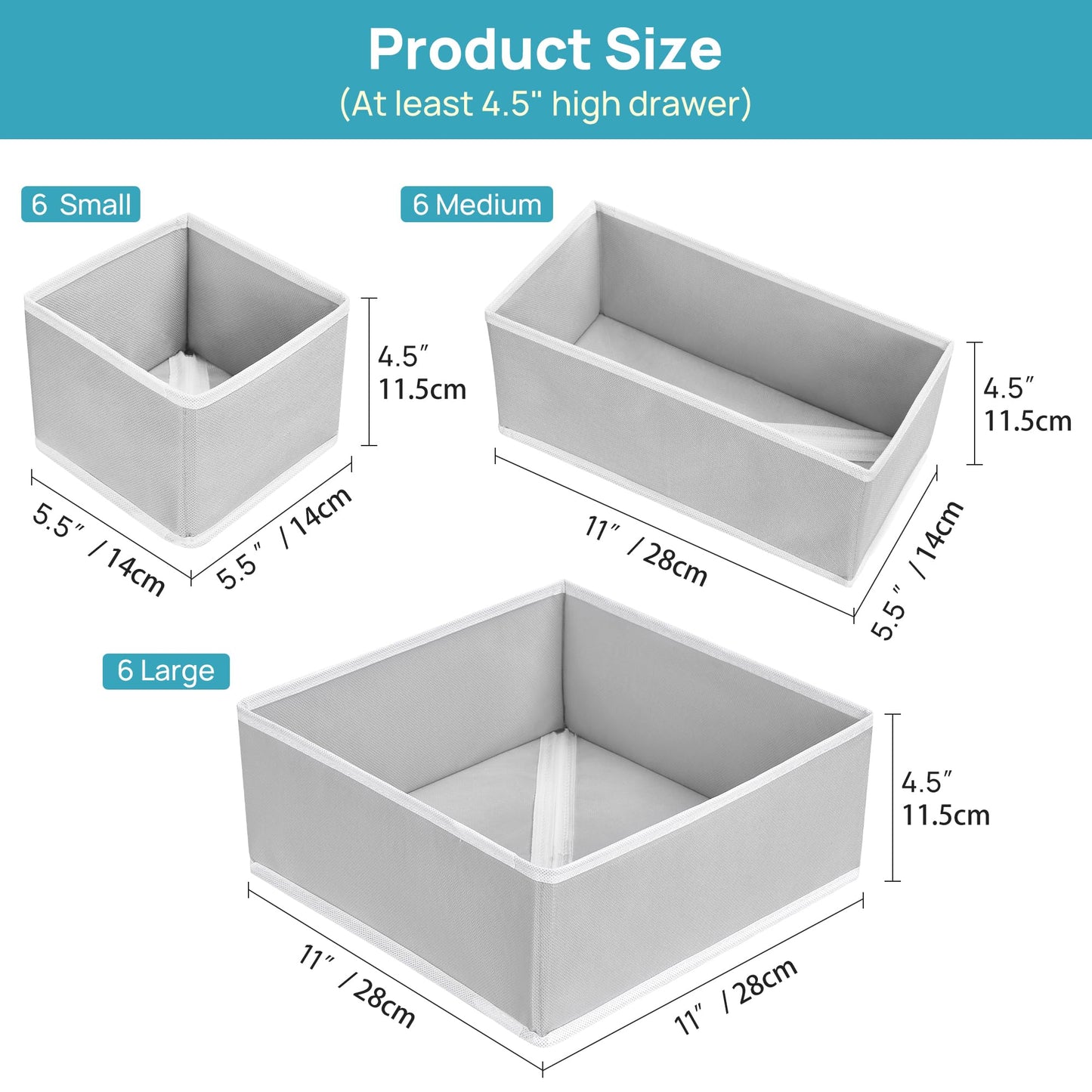 Vtopmart 18Pack Drawer Organizer for Clothes, Underwear Organizer Bins, Foldable Fabric Closet Storage Organization, Dresser Drawer Dividers for Baby Clothing, Bra, Socks, Ties, Scarf