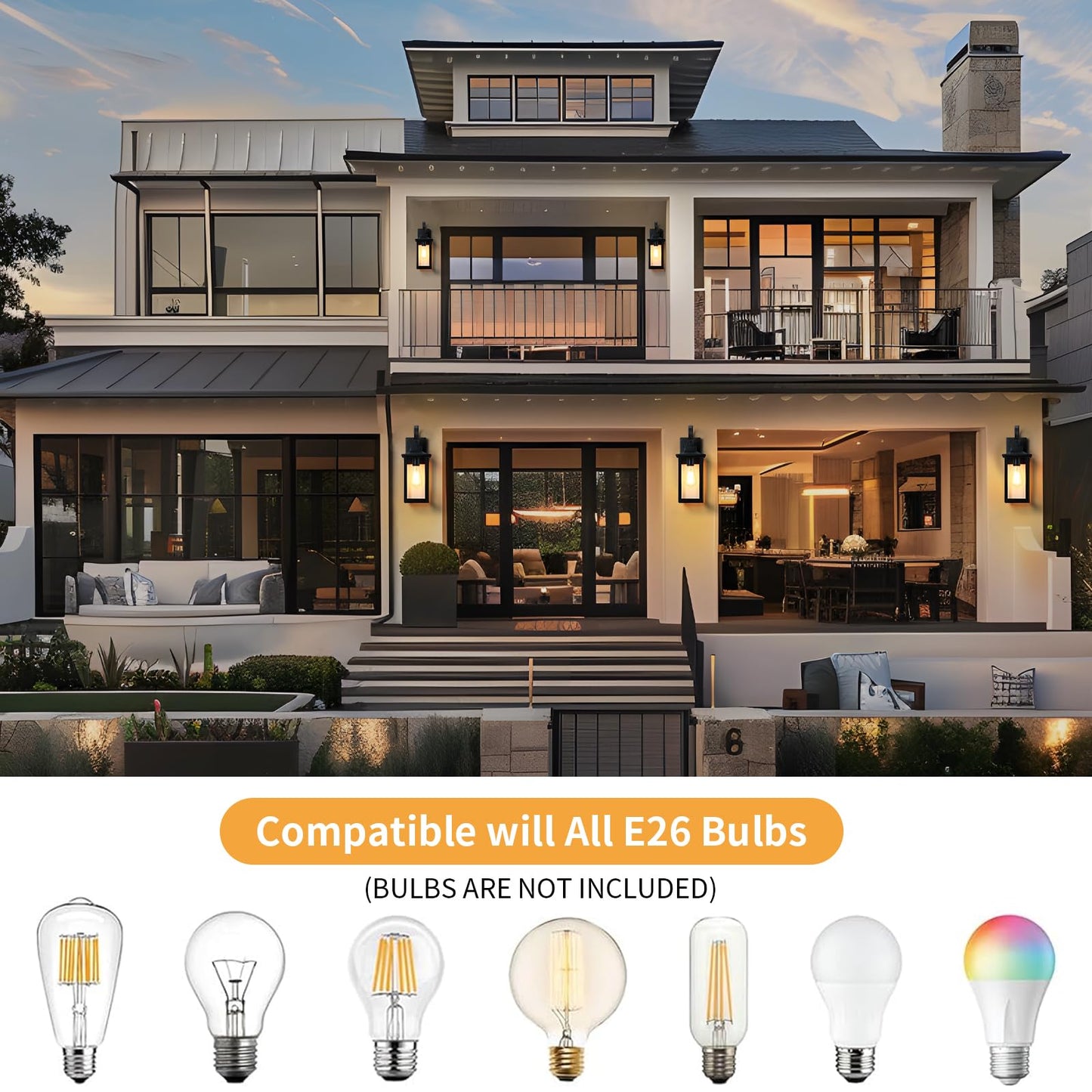 Large Outdoor Wall Light Fixture Exterior 1Pack, 16.5" Waterproof Front Porch Light Outdoor Wall Sconce with Tempered Glass, Anti-Rust E26 Modern Black Outside Lighting for House Patio Garage, 1Pack