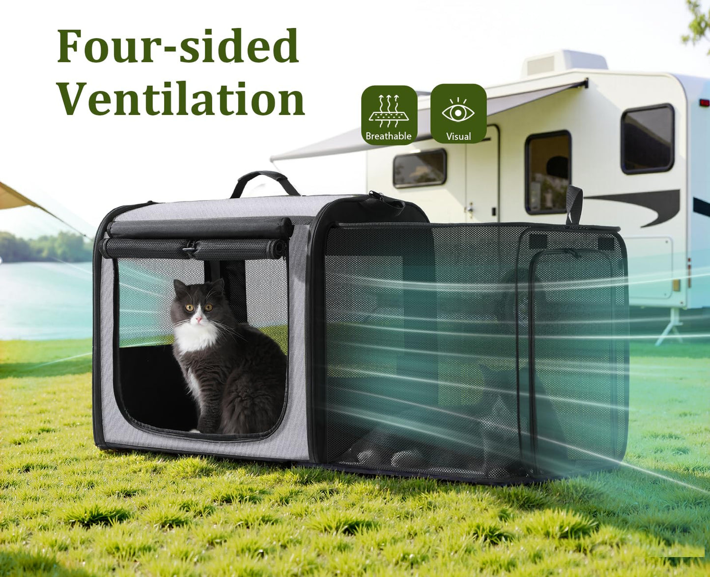 Pecute Expandable Dog Crate for Pets＜15kg, Pet Carrier Stable and Light Weight, Soft Dog Crate with Breathable Windows, Portable Dog Carrier with Curtain 61×45×52cm (Gray)