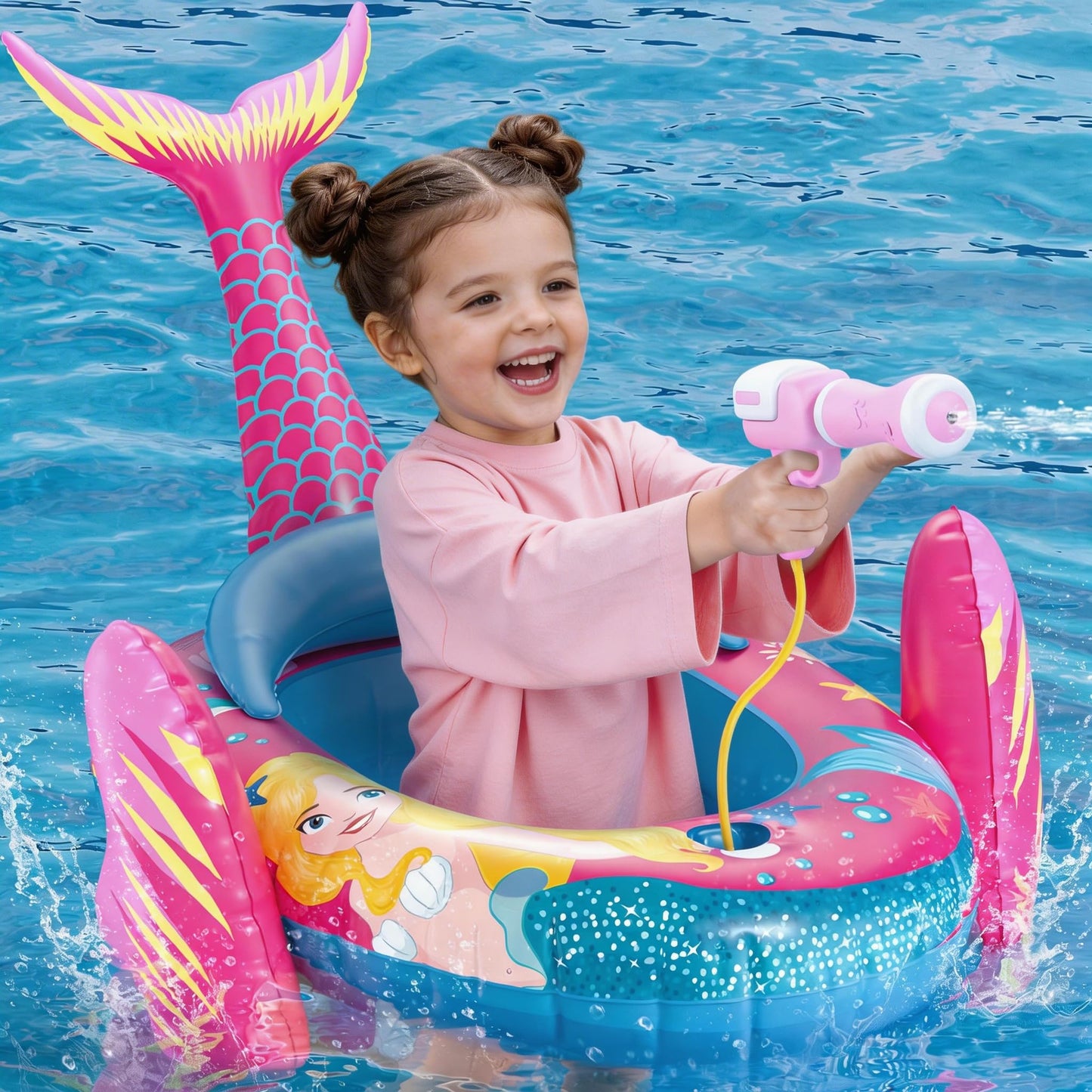 ASDGZD Pool Floats for Kids with Water Gun, Mermaid Toddler Inflatable Pool Toys for Kids Age 3-8 Years Old, Summer Outdoor Water, Beach, Swimming Pool Toys Gift for Girls and Kids