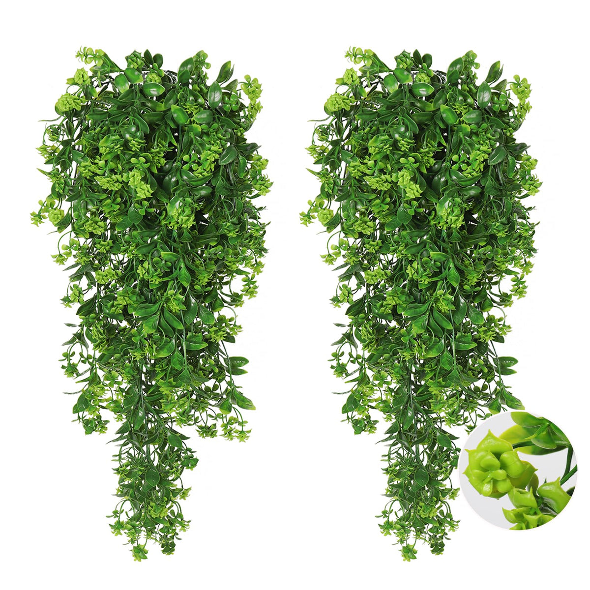 RECUTMS Fake Hanging Plants 2Pcs Artificial Outdoor Greenery UV Resistant Spring Rose Flower Plastic Plant for Outdoors Basket Home Garden Wedding Party Decorations (Green)