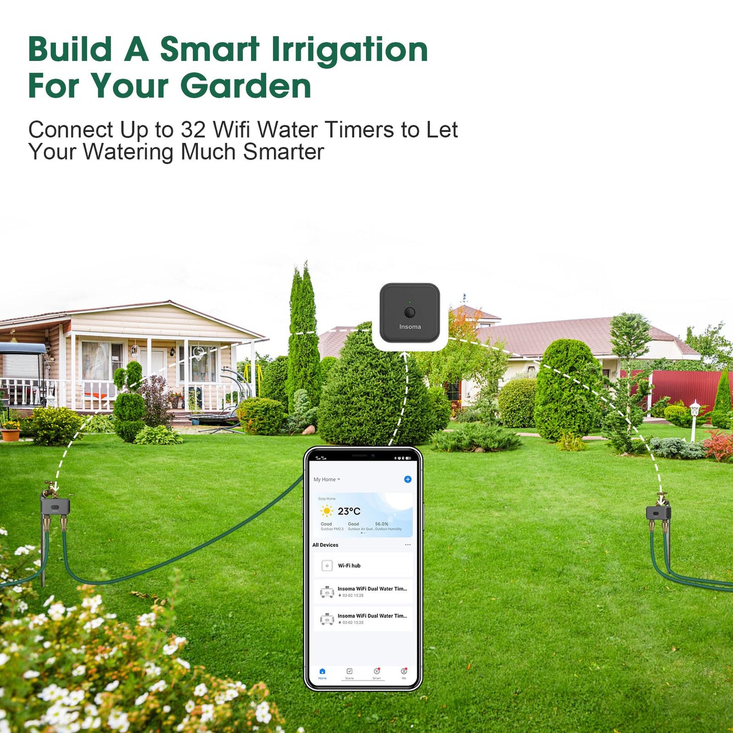 WiFi Water Timer for Garden Hose with Brass Inlet,Smart Hose Timer with WiFi Hub, APP & Voice Control,Up to 20 Watering Plans, 2-Zone Sprinkler Drip Irrigation System Controller for Yard Lawn Watering