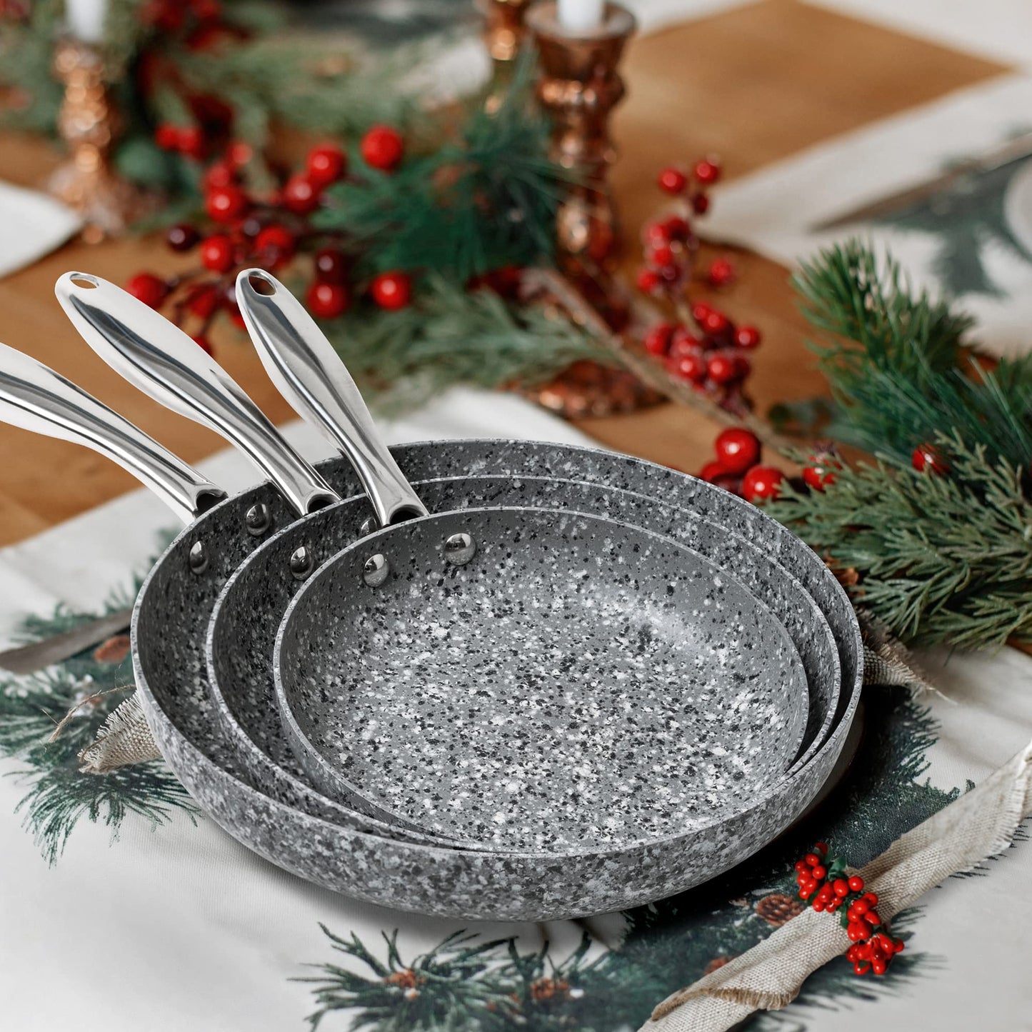 MICHELANGELO Stone Frying Pans Set 8/9.5/11 inch, Nonstick Frying Pans with 100% APEO & PFOA-Free Stone Non Stick Coating, Granite Skillet Set, Nonstick Skillets 3 Pcs