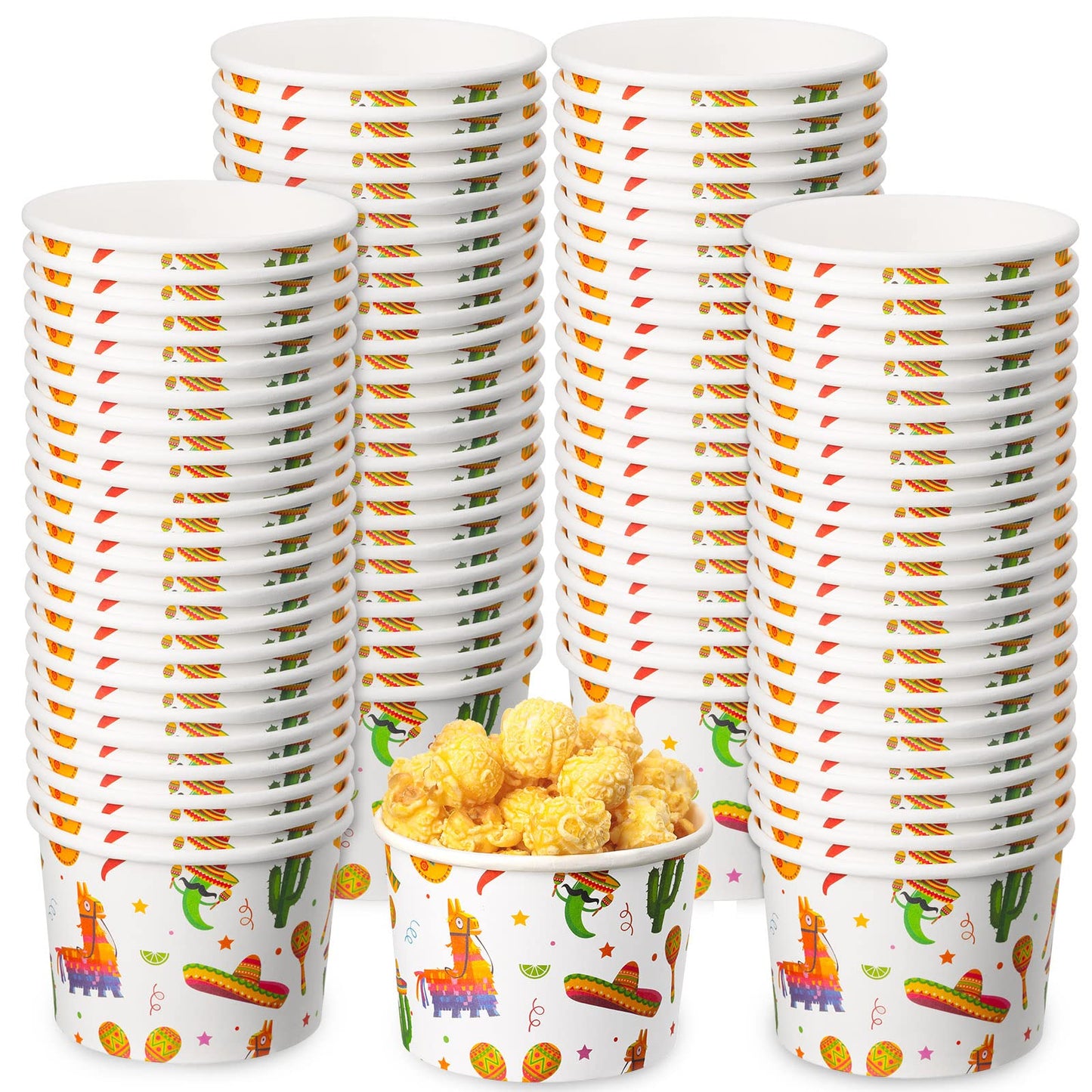 Sabary 60 Pieces Fiesta Ice Cream Cups 9 oz Disposable Dessert Bowls Paper Soup Bowls Mexican Snack Cups for Hot or Cold Food for Cinco De Mayo Mexican Birthday Party Decorations(Cactus)