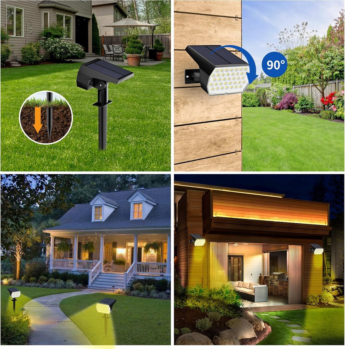 Solar Spot Lights Outdoor Waterproof, 3 Modes Landscape Spotlights, Dusk to Dawn Solar Powered Flood Wall Lights for Outside, Solar Garden Lights for Yard Porch (6PACK)