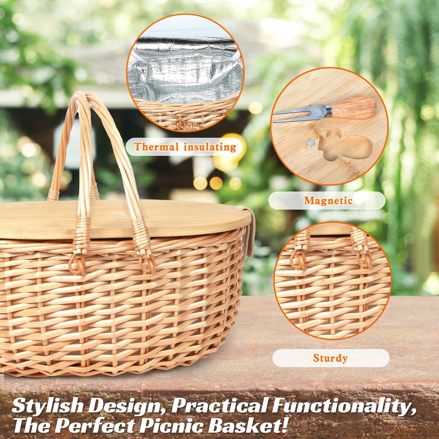 Hap Tim Wicker Picnic Basket Set with Blanket Charcuterie Boards for 2 - Unique Gifts Ideas for Couple, Engagement, Wedding, Bridal Shower, Family, Christmas, White Elephant Gifts for Adults(Y2408A-1)