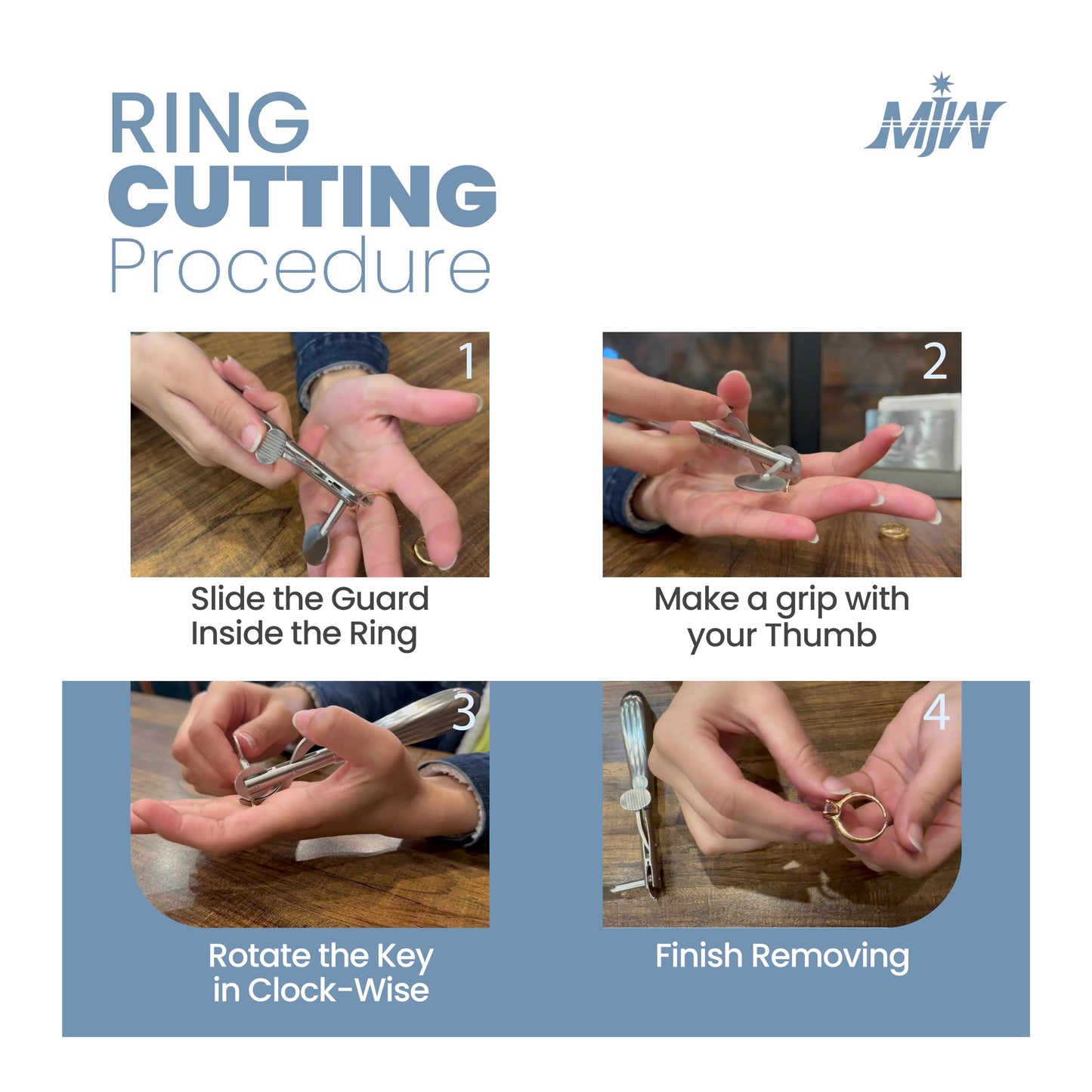 MJW Finger Ring Cutter with 2 Replacement Blades - Stainless Steel Emergency Jewelry Cutting Tool Ideal First Aid instrument, EMT Ring Remover Tool with Finger Protection