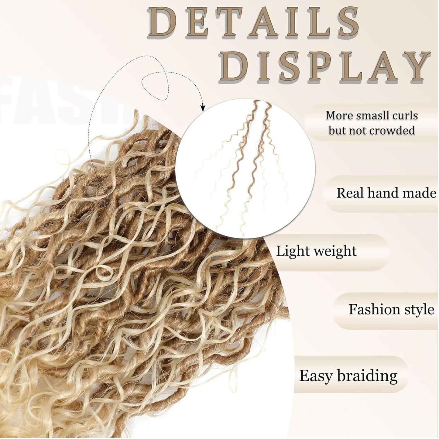 QIDESHENG Goddess Faux Locs Crochet Hair for Black Women, 18inch Goddess Locs Crochet Hair, 8 Packs Boho Style Locs, River Locs with Curly Ends (27/613, 18inch)