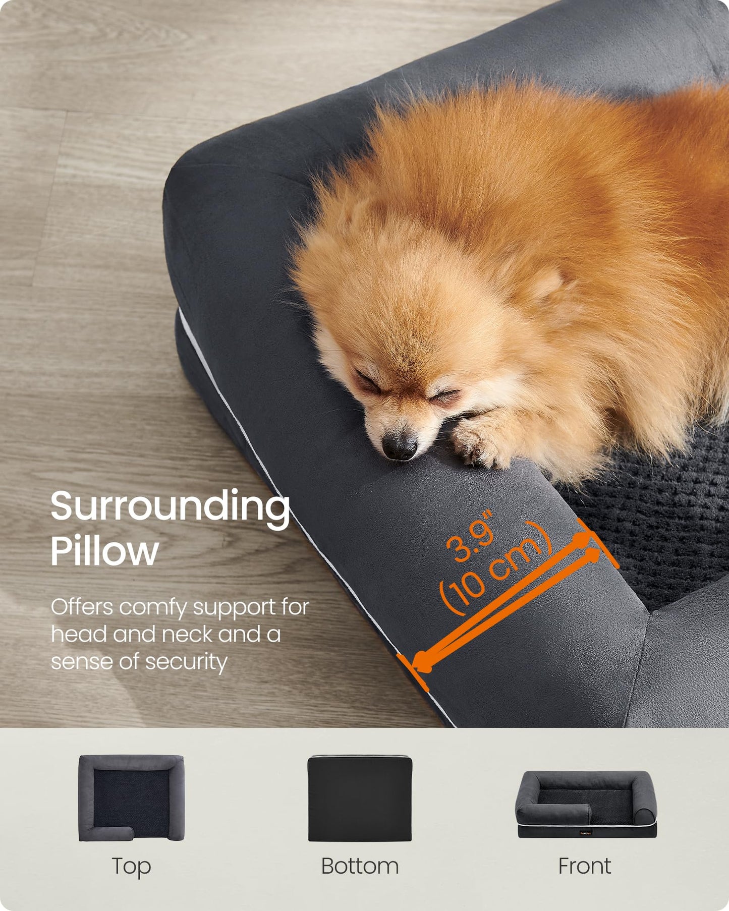 Feandrea Dog Bed, Orthopedic Dog Bed, Medium Dog Bed Waterproof, Removable Washable Cover Dog Sofa with Non-Slip Bottom, Raised Edges, 30 x 20 x 7 Inches, Dark Gray UPGW066G01