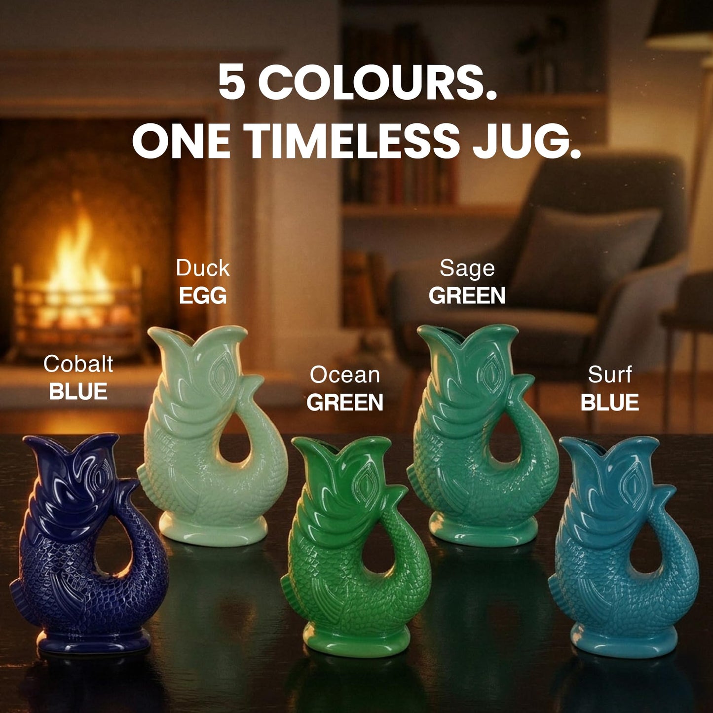 Glug Jug The Bubble Jug® Dark Cobalt Blue 50 fl oz 1.5L Litre Extra Large Gurgle Pitcher Jug Fish Shaped Decorative Ceramic Glugging Cocktail, Water and Gin Jug and Gurgling Carafe Pot